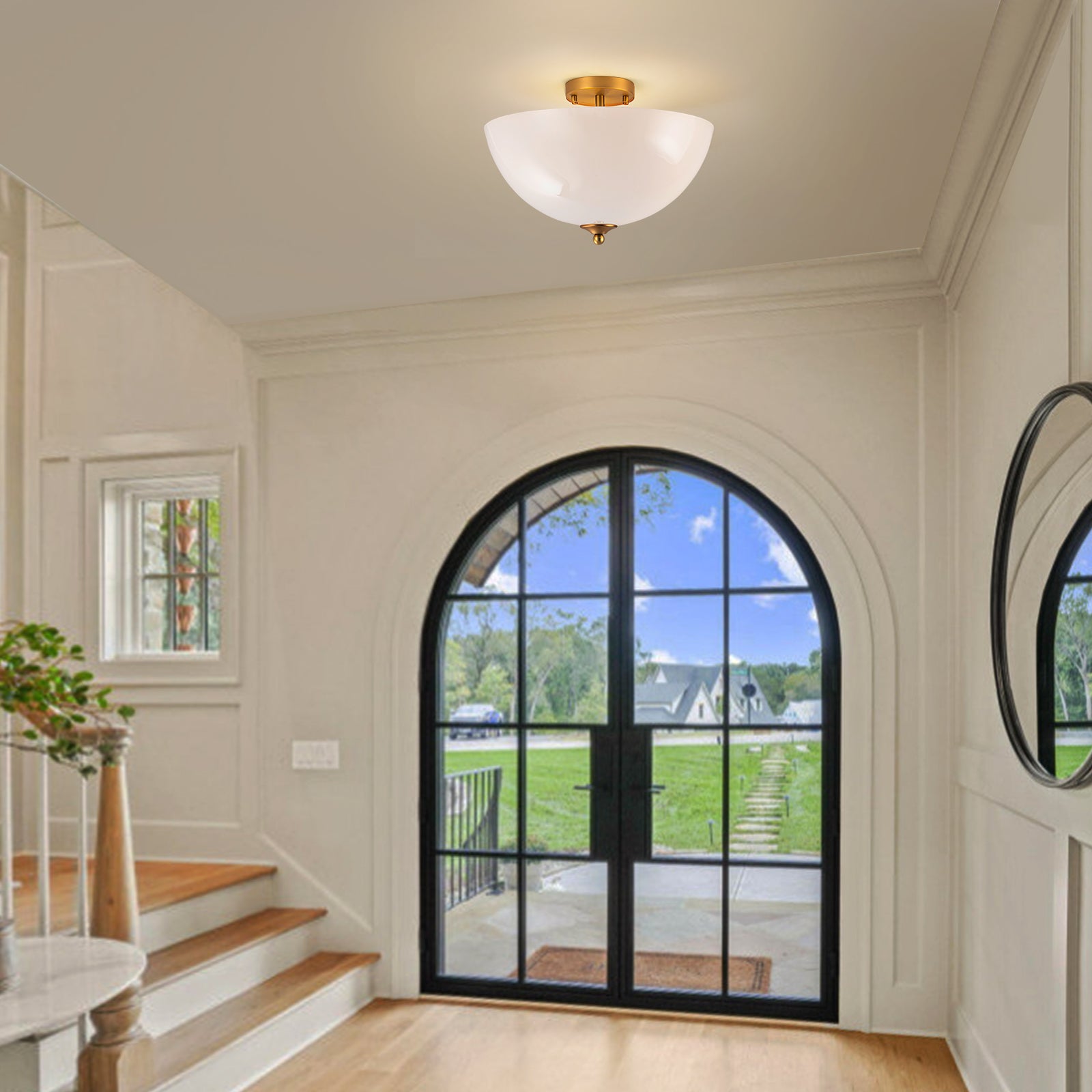 Glowlings 3-Light Modern 15"Wide Round Glossy Opal Glass Semi-Flush Mount Ceiling Light