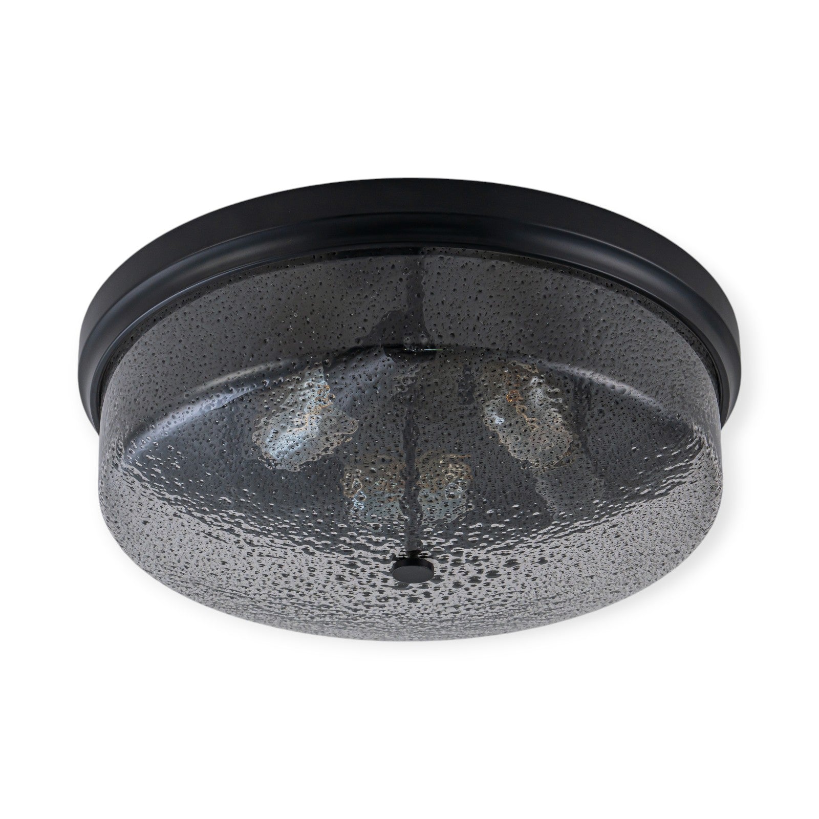 Glowlings 3-Light Modern 16"Wide Black/Gold Seeded Glass Drum Flush Mount Ceiling Light