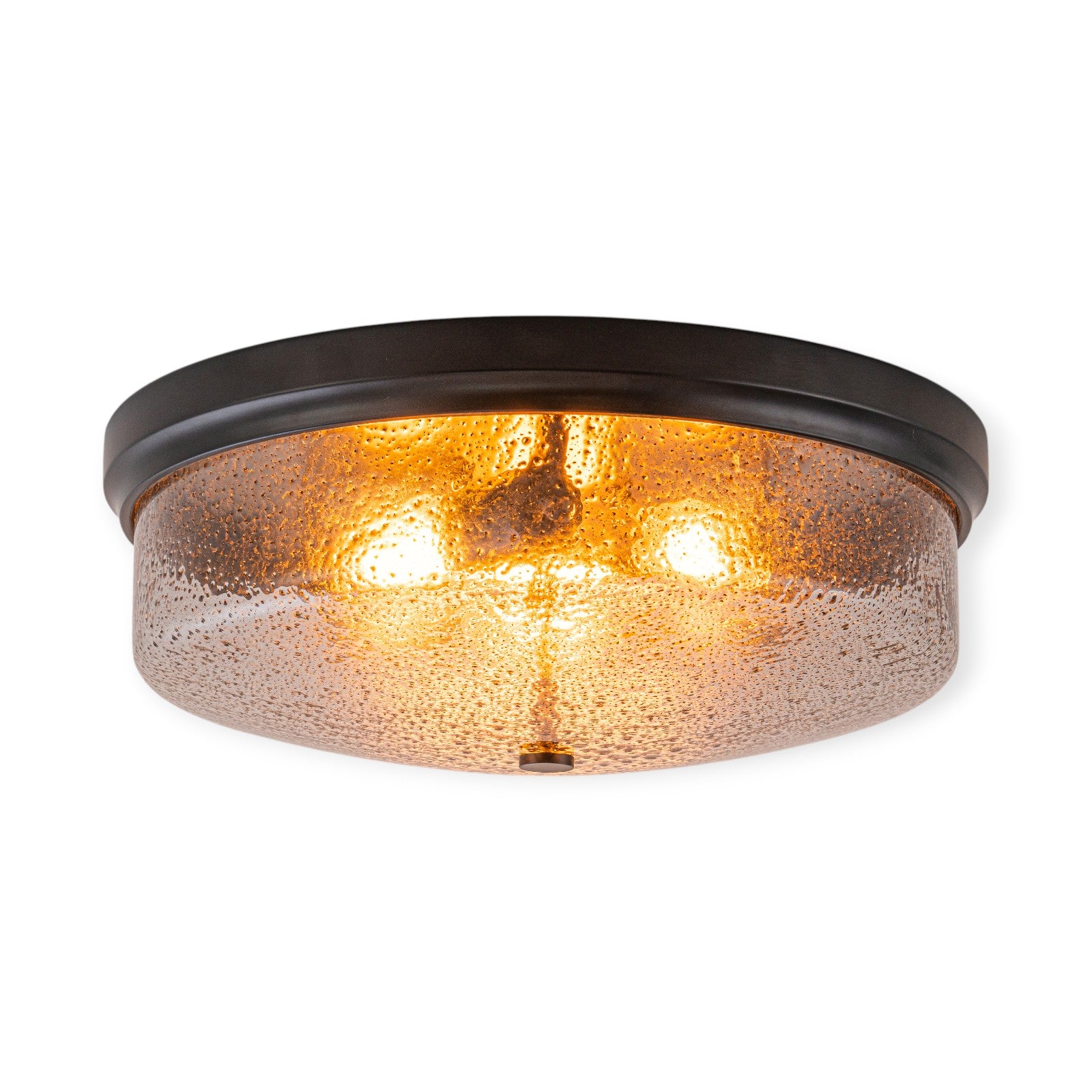 Glowlings 3-Light Modern 16"Wide Black/Gold Seeded Glass Drum Flush Mount Ceiling Light