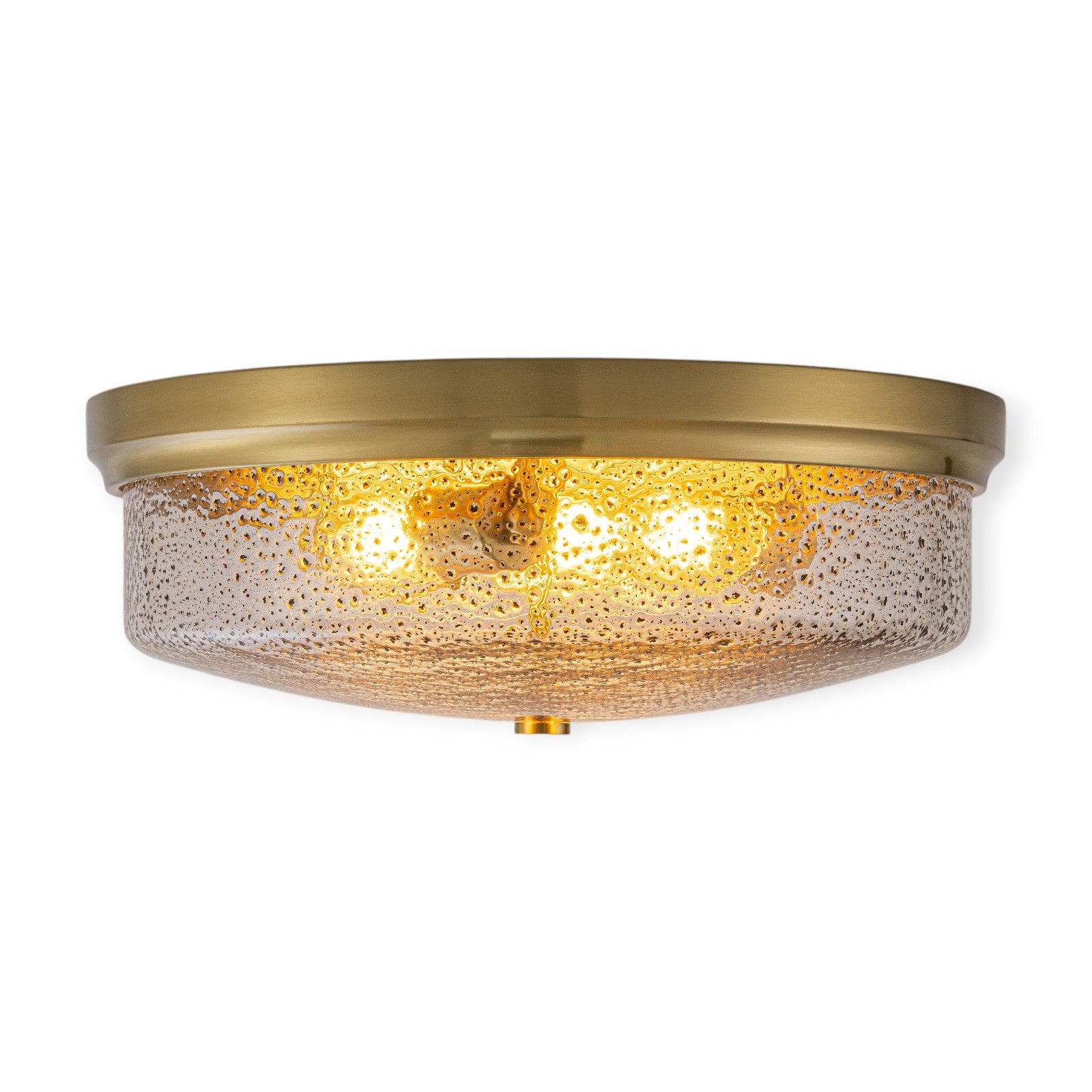 Glowlings 3-Light Modern 16"Wide Black/Gold Seeded Glass Drum Flush Mount Ceiling Light