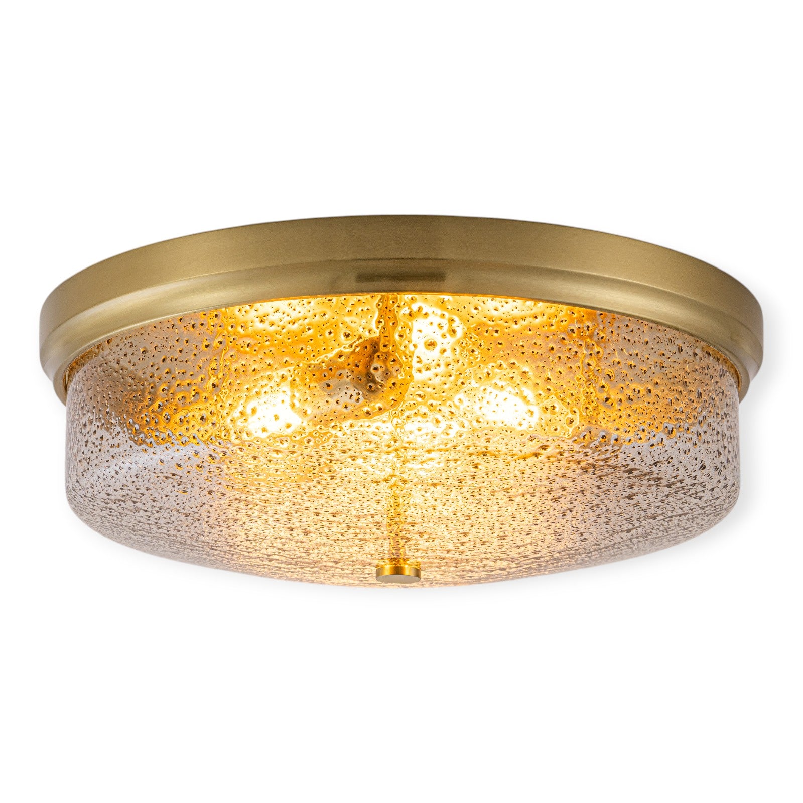 Glowlings 3-Light Modern 16"Wide Black/Gold Seeded Glass Drum Flush Mount Ceiling Light