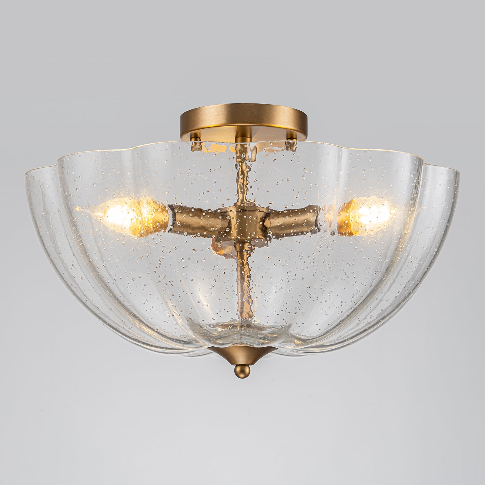 Glowlings 3-flammige, moderne, 40,6 cm breite, halbbündige Deckenleuchte aus gesätem Glas in Blumenform