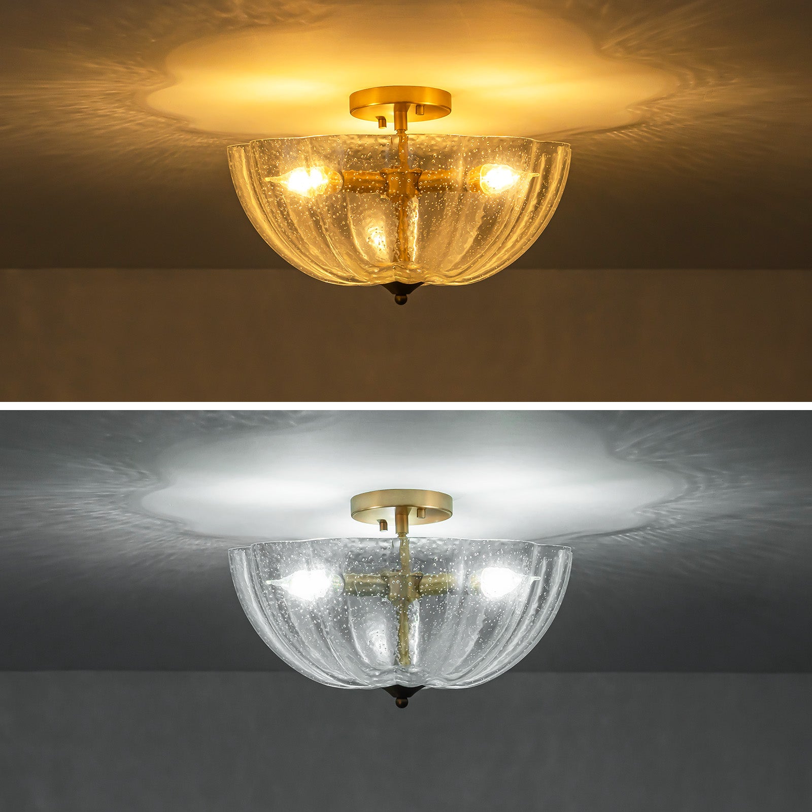 Glowlings 3-flammige, moderne, 40,6 cm breite, halbbündige Deckenleuchte aus gesätem Glas in Blumenform