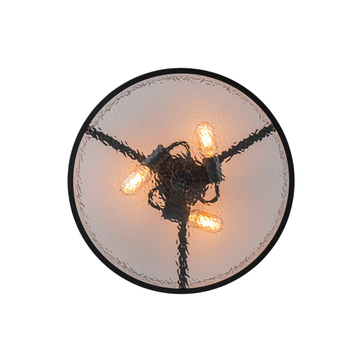 Glowlings 3-Light 20"Wide Modern Semi Flush Mount Ceiling Light, Black Drum Ceiling Light Fixture with Hammered Water Ripple Glass