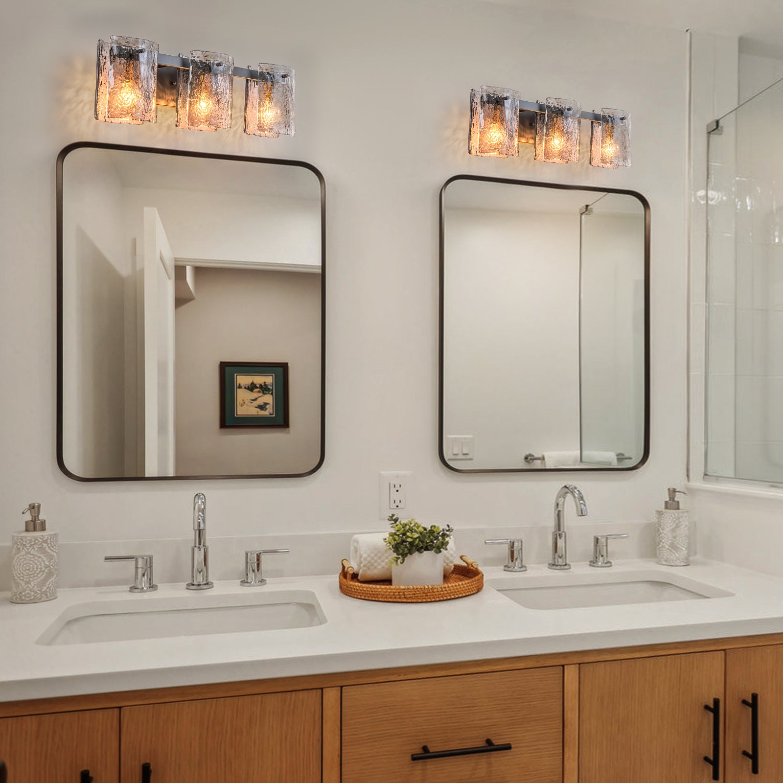 Glowlings 3/4-Light Modern Textured Smoky Gray Glass Bathroom Vanity Light