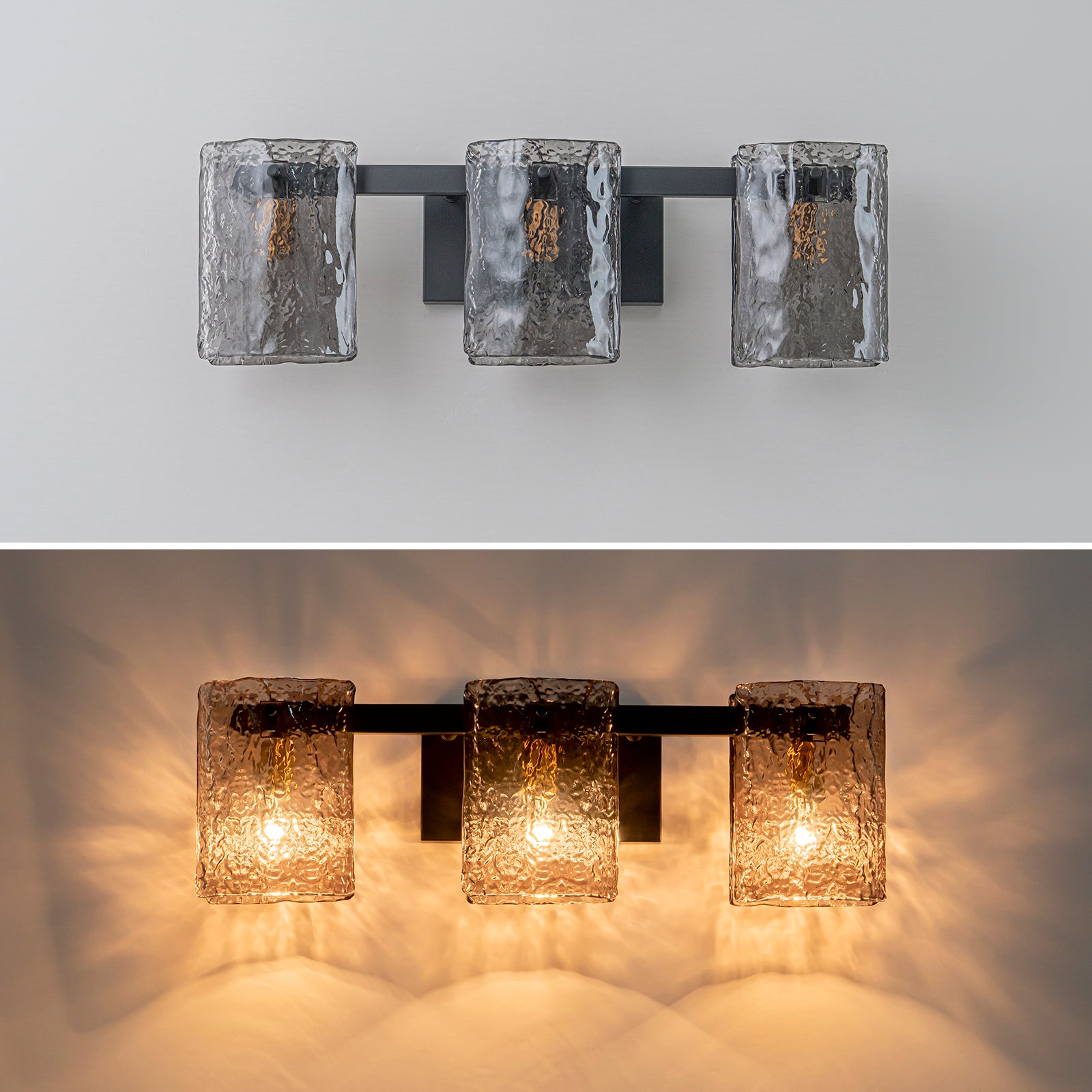 Glowlings 3/4-Light Modern Textured Smoky Gray Glass Bathroom Vanity Light