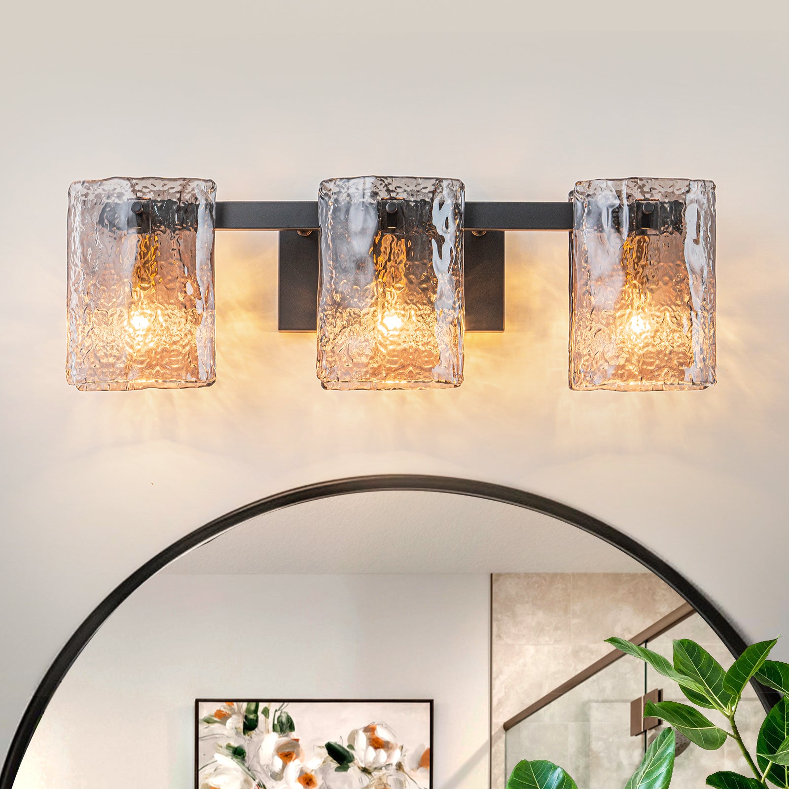 Glowlings 3/4-Light Modern Textured Smoky Gray Glass Bathroom Vanity Light