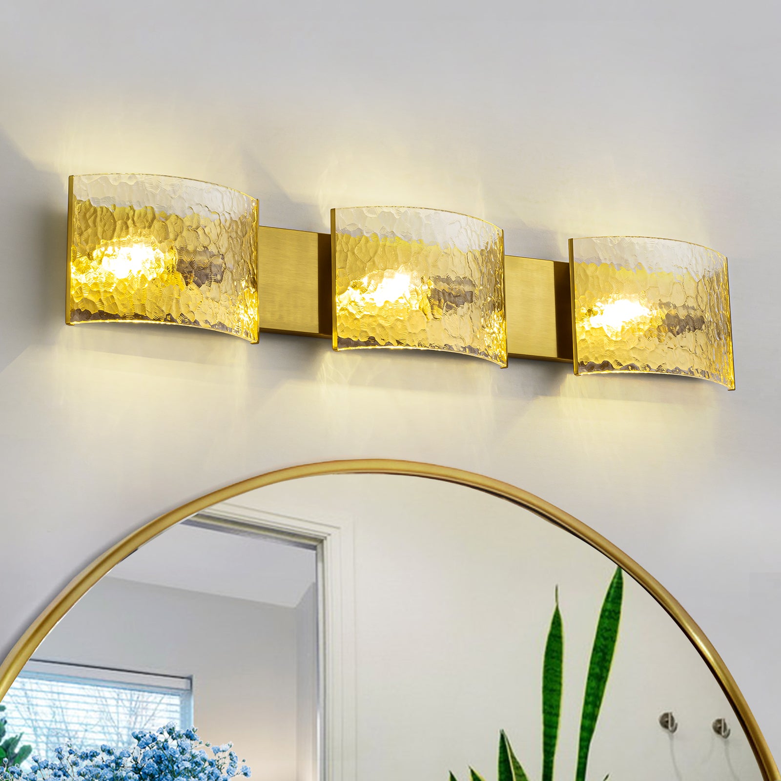 Leuchtende 3-flammige moderne Badezimmer-Waschtischleuchte mit Wasserwellen-Design aus klarem Glas