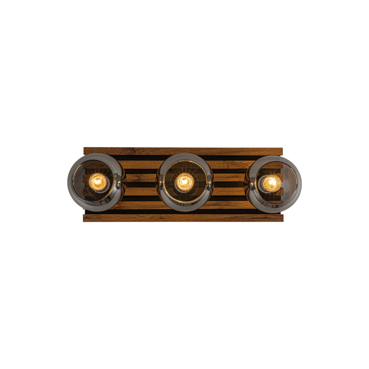 Glowlings 3-Light Rustic 24"Wide Linear Walnut Wood Finish Flush Mount Track Lighting with Smoked Gray Glass Shade