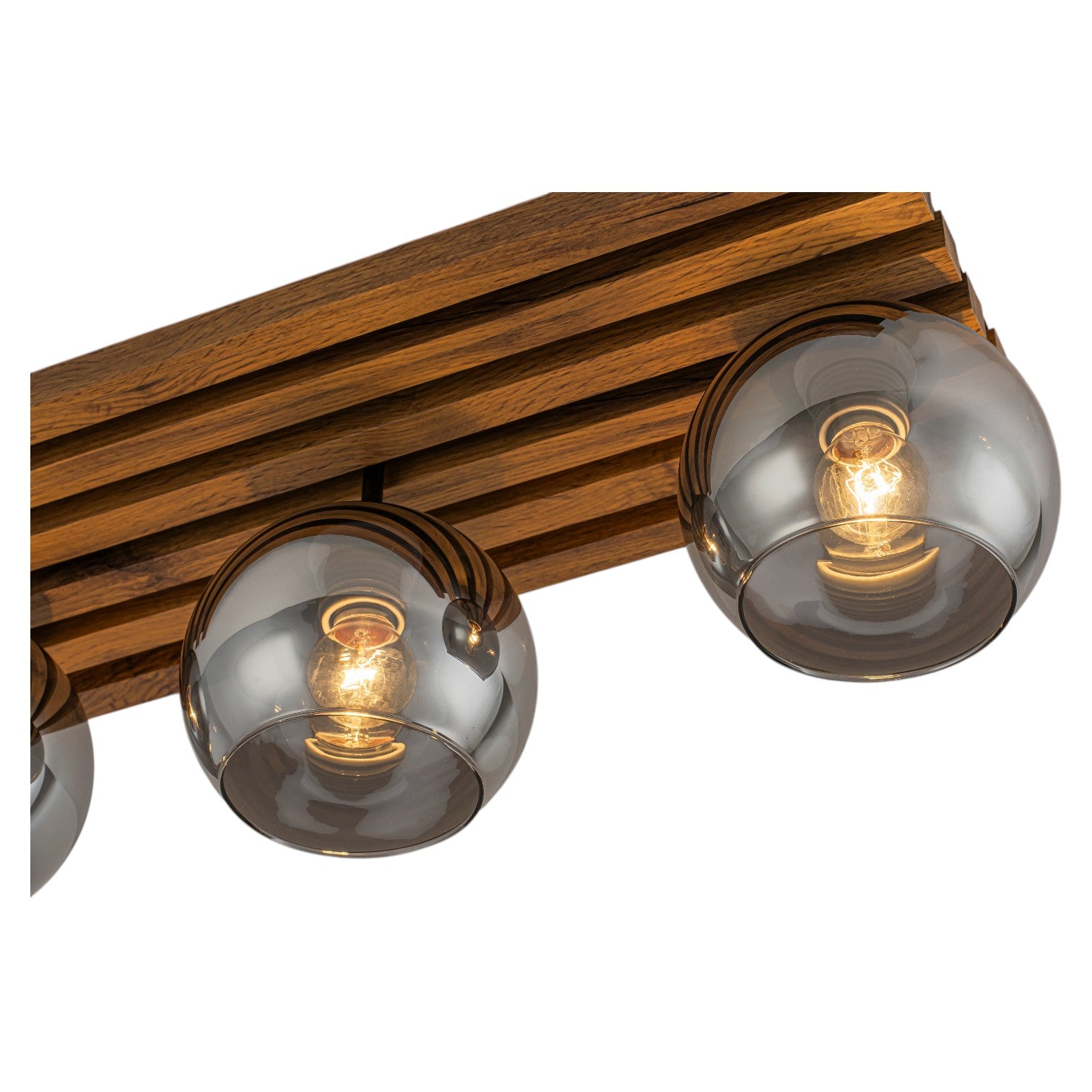Glowlings 3-Light Rustic 24"Wide Linear Walnut Wood Finish Flush Mount Track Lighting with Smoked Gray Glass Shade