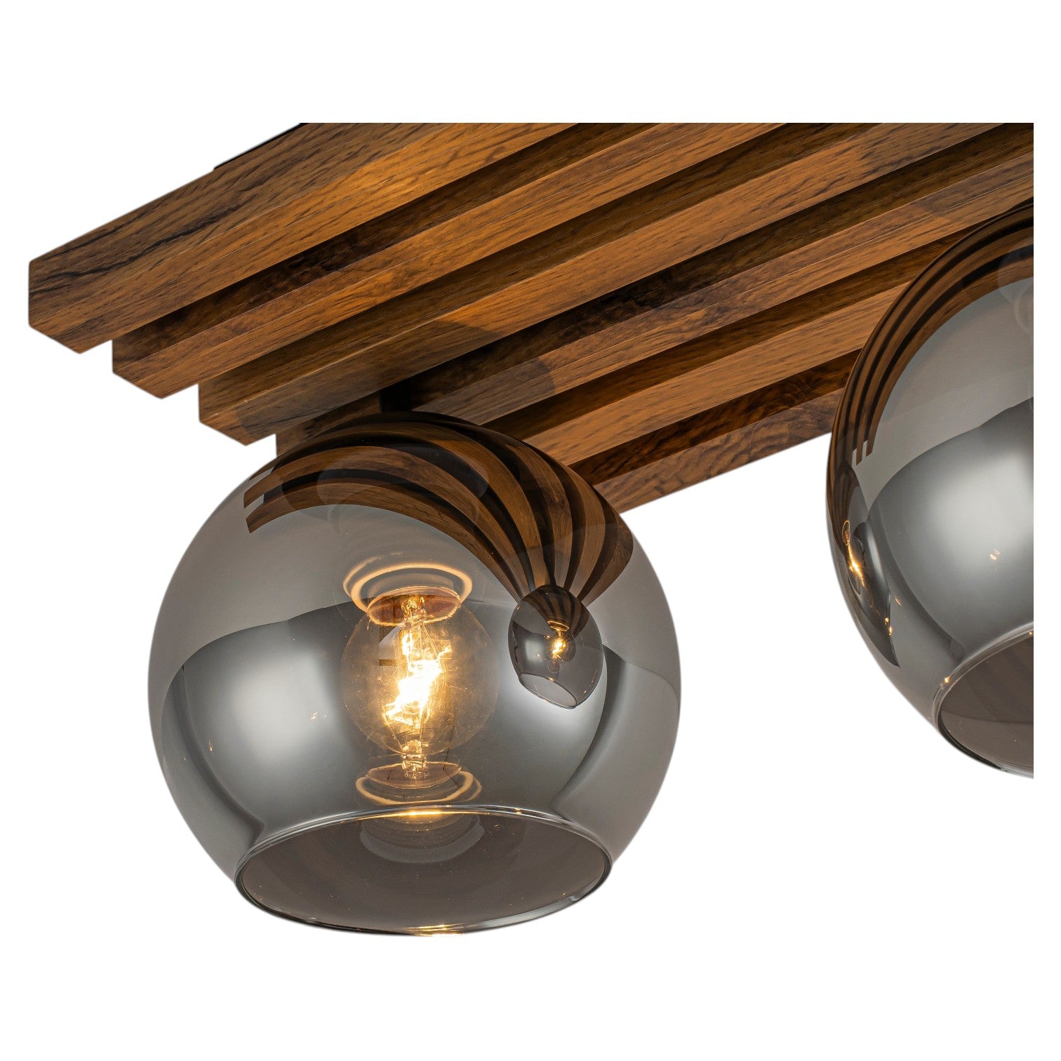 Glowlings 3-Light Rustic 24"Wide Linear Walnut Wood Finish Flush Mount Track Lighting with Smoked Gray Glass Shade