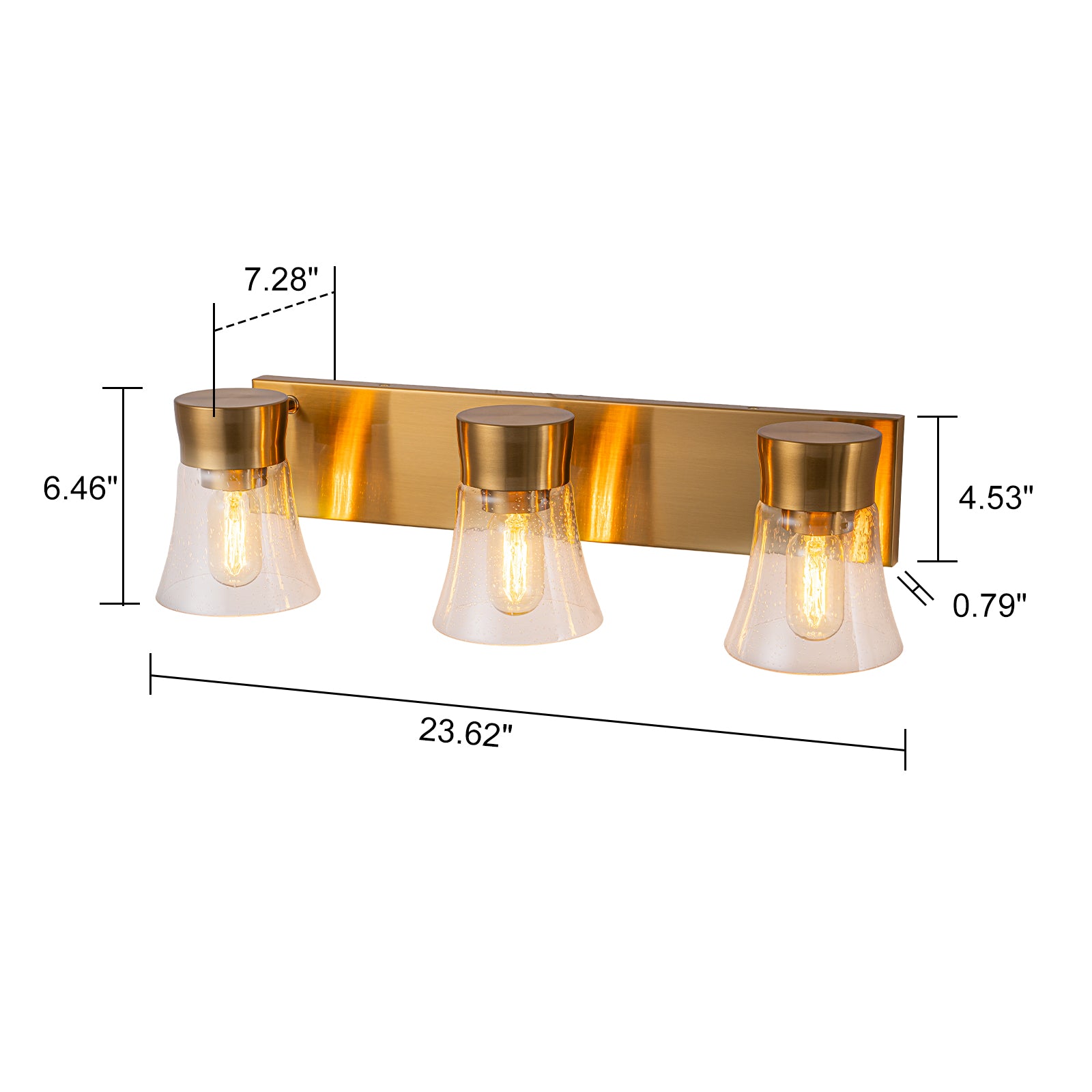Glowlings 3-Light Vintage Antique Brass Cone Seeded Glass Bathroom Vanity Light