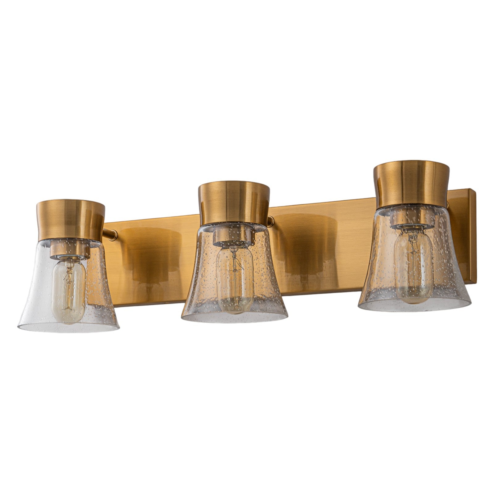 Glowlings 3-Light Vintage Antique Brass Cone Seeded Glass Bathroom Vanity Light