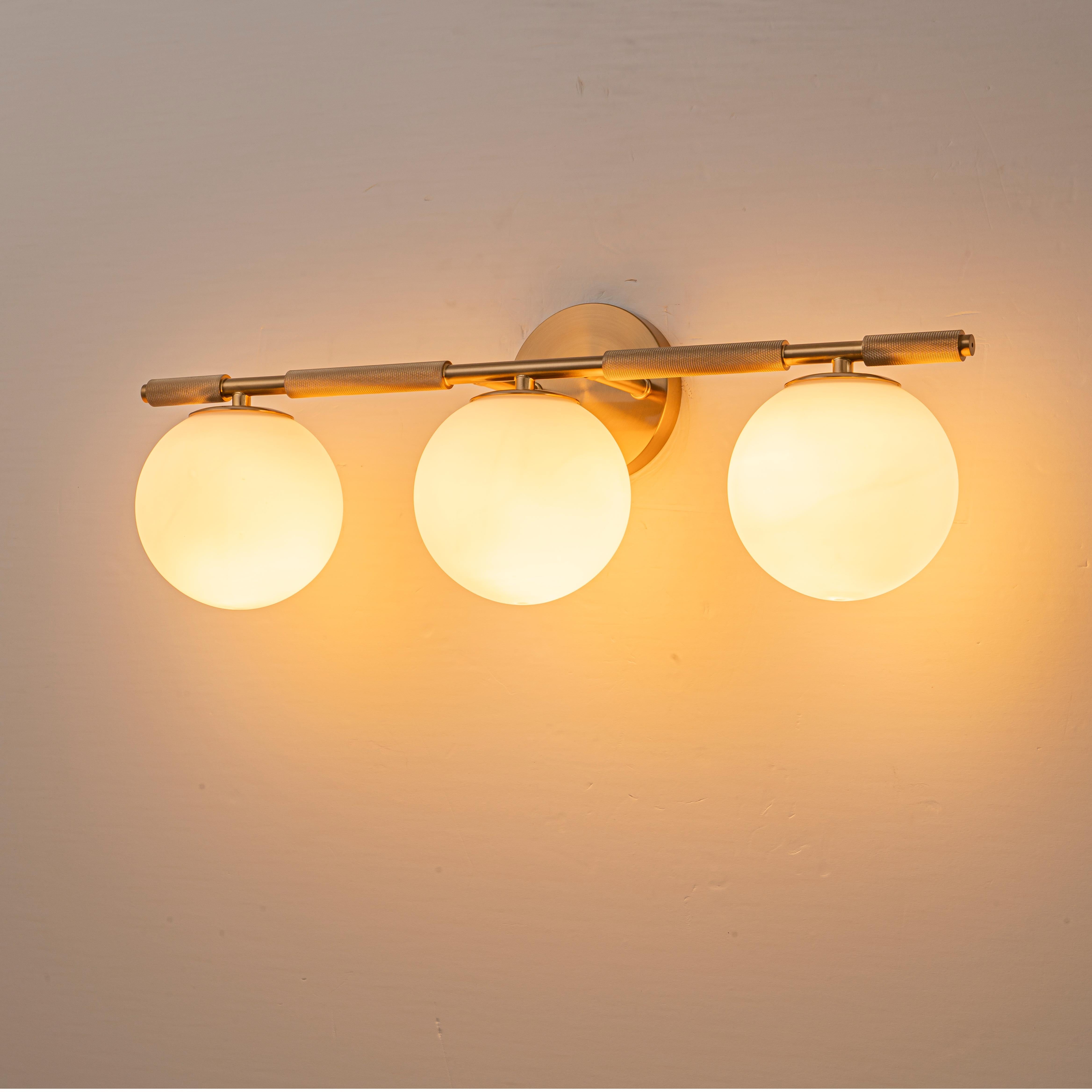 Glowlings 3-Light Vintage Antique Copper Globe Opal Glass Bathroom Vanity Light