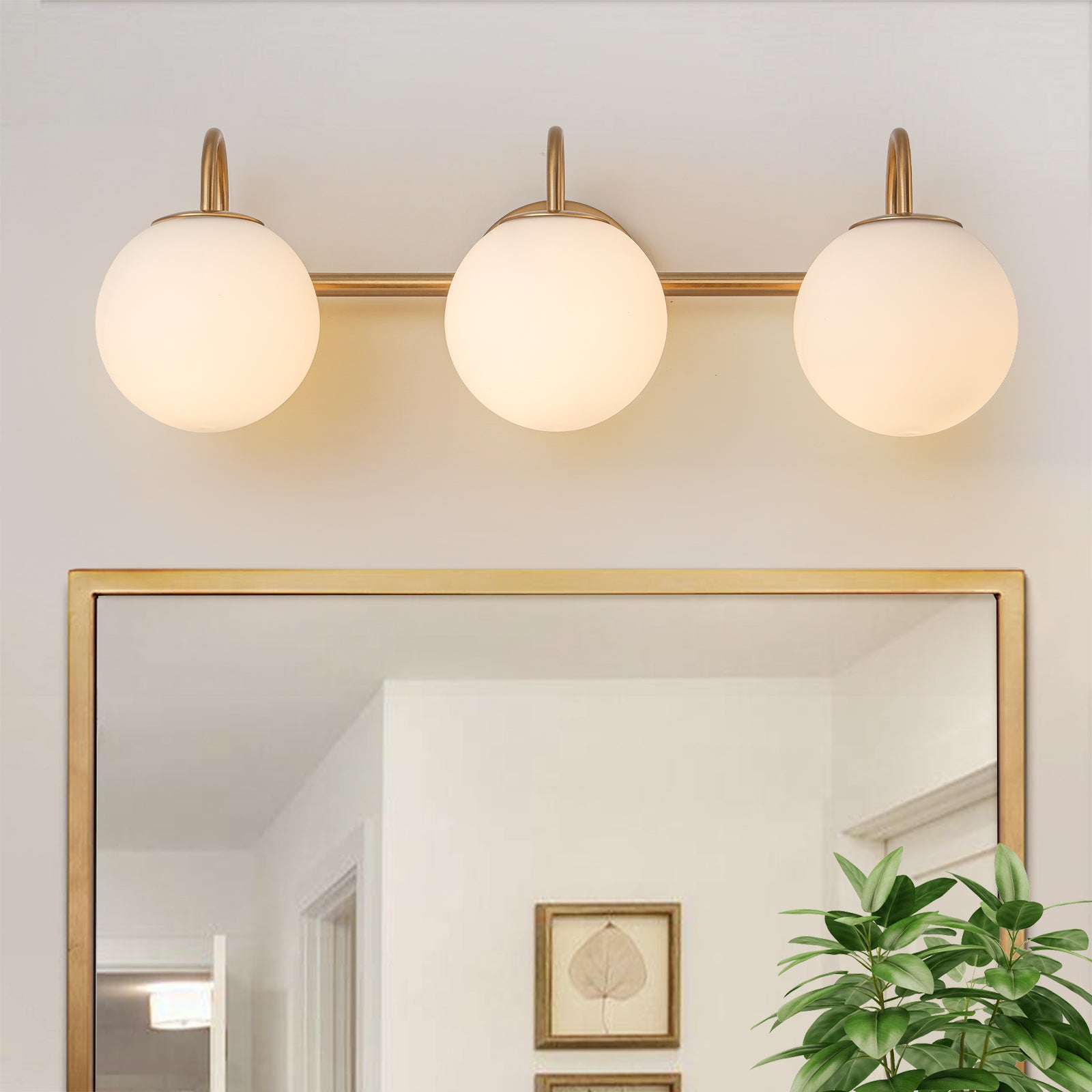 Glowlings 3/4-Light Vintage Antique Copper Opal Glass Bathroom Vanity Light Over Mirror