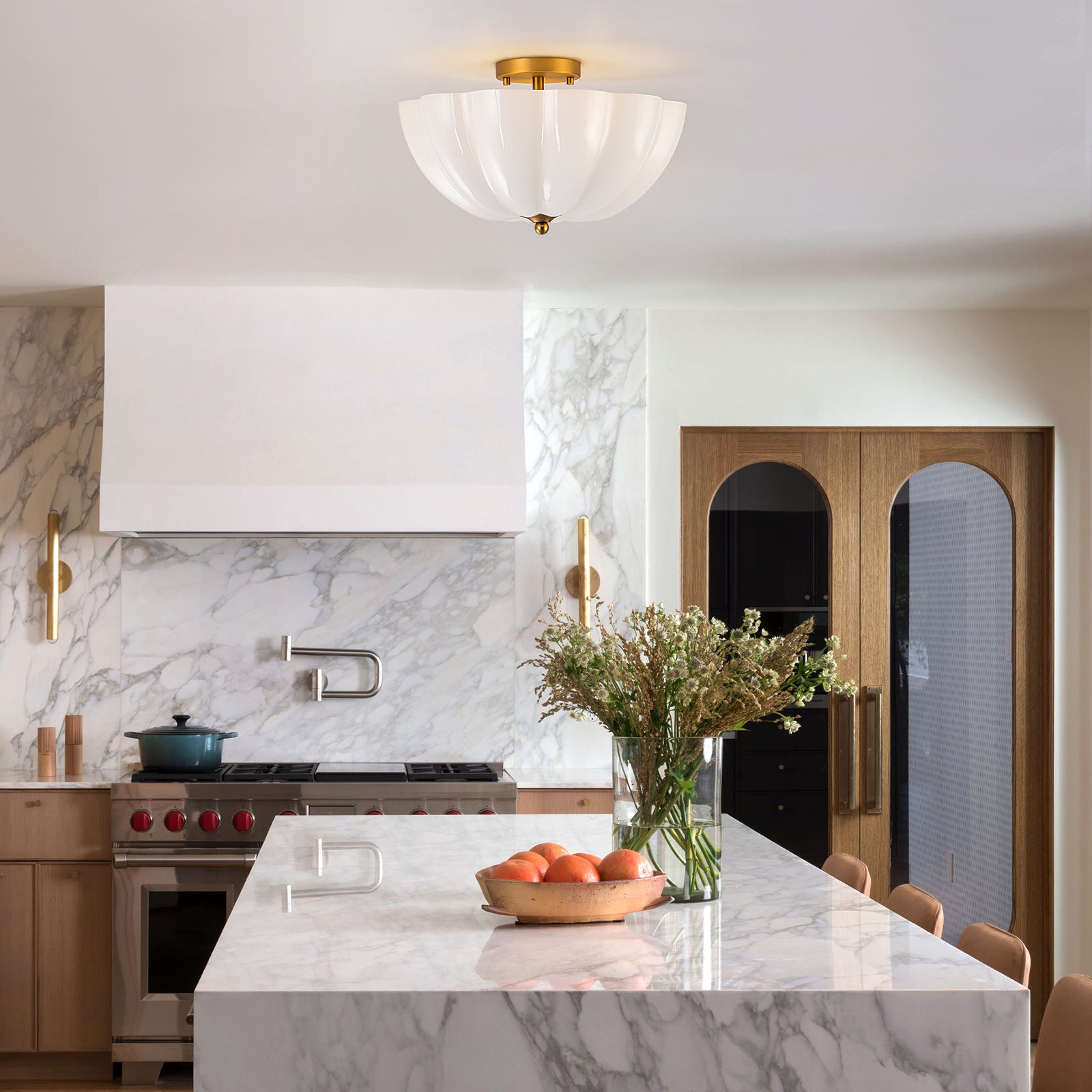 Glowlings 3-flammige Vintage-Deckenleuchte, 40,6 cm breit, mattiertes Wolkenglas, halbbündige Montage