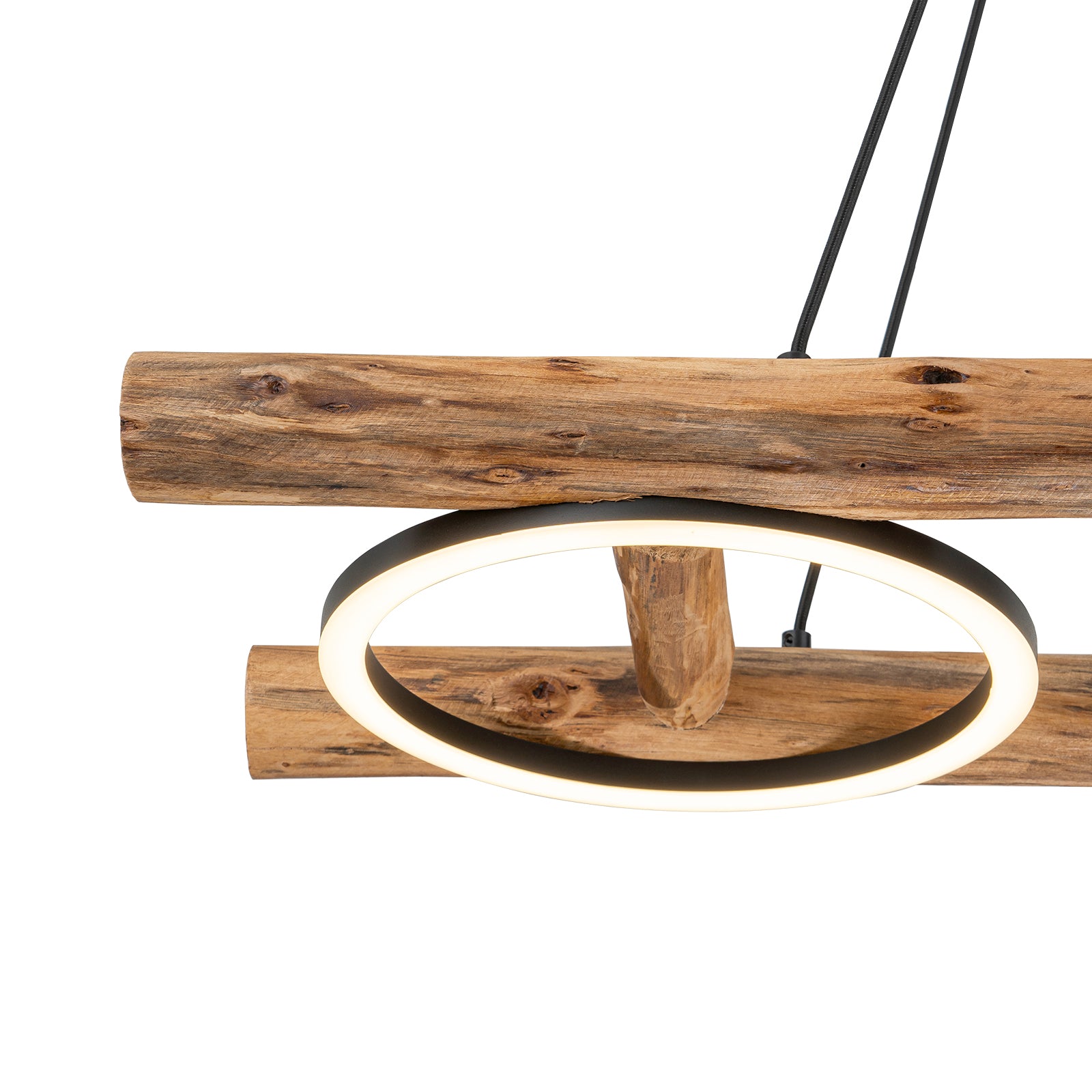Glowlings 3-flammige Vintage-Pendelleuchte, 109,2 cm breit, rechteckig, LED, linear, Holz, Inselleuchte