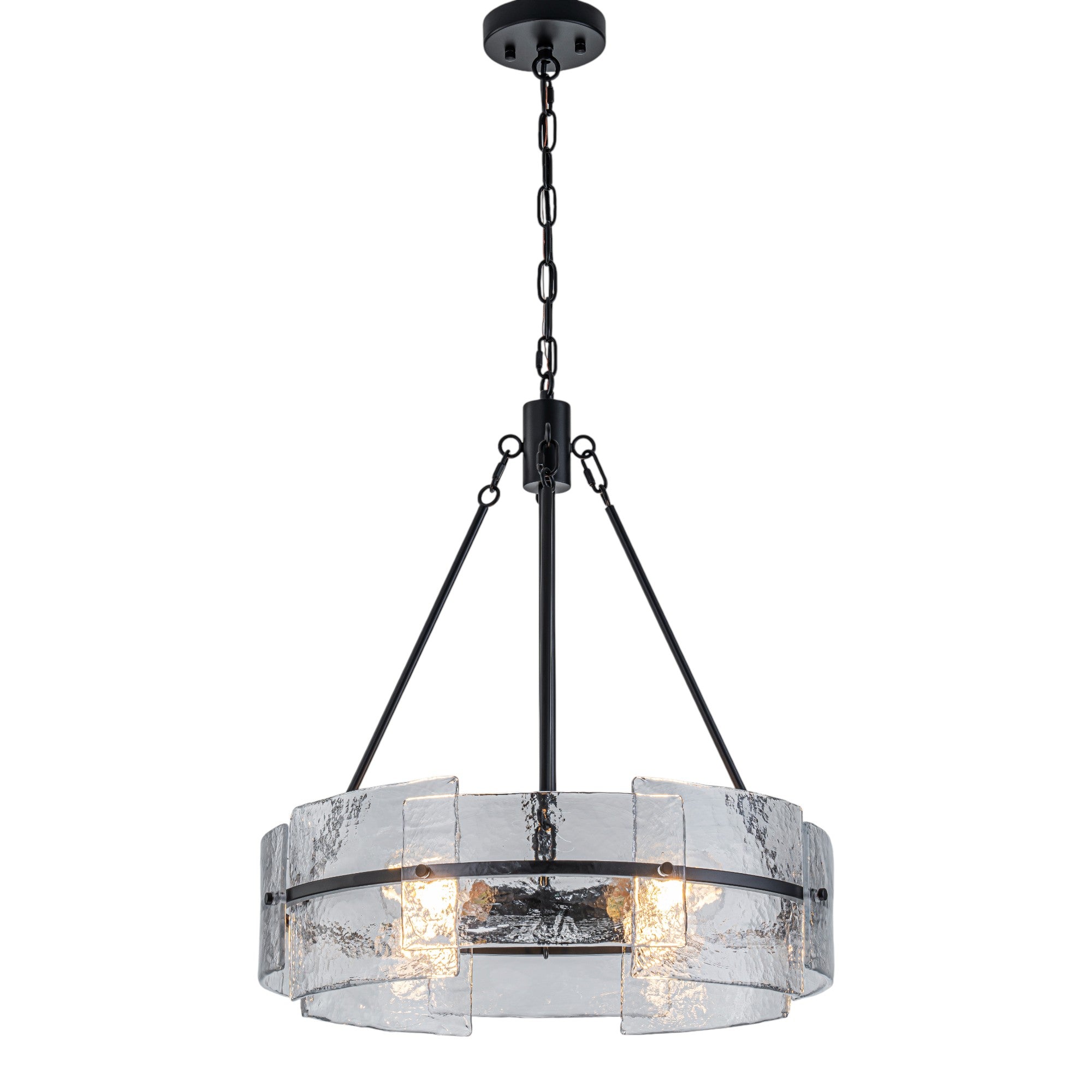 Glowlings 4-Light Modern Black Round Glass Chandelier with Water Ripple Clear Shade