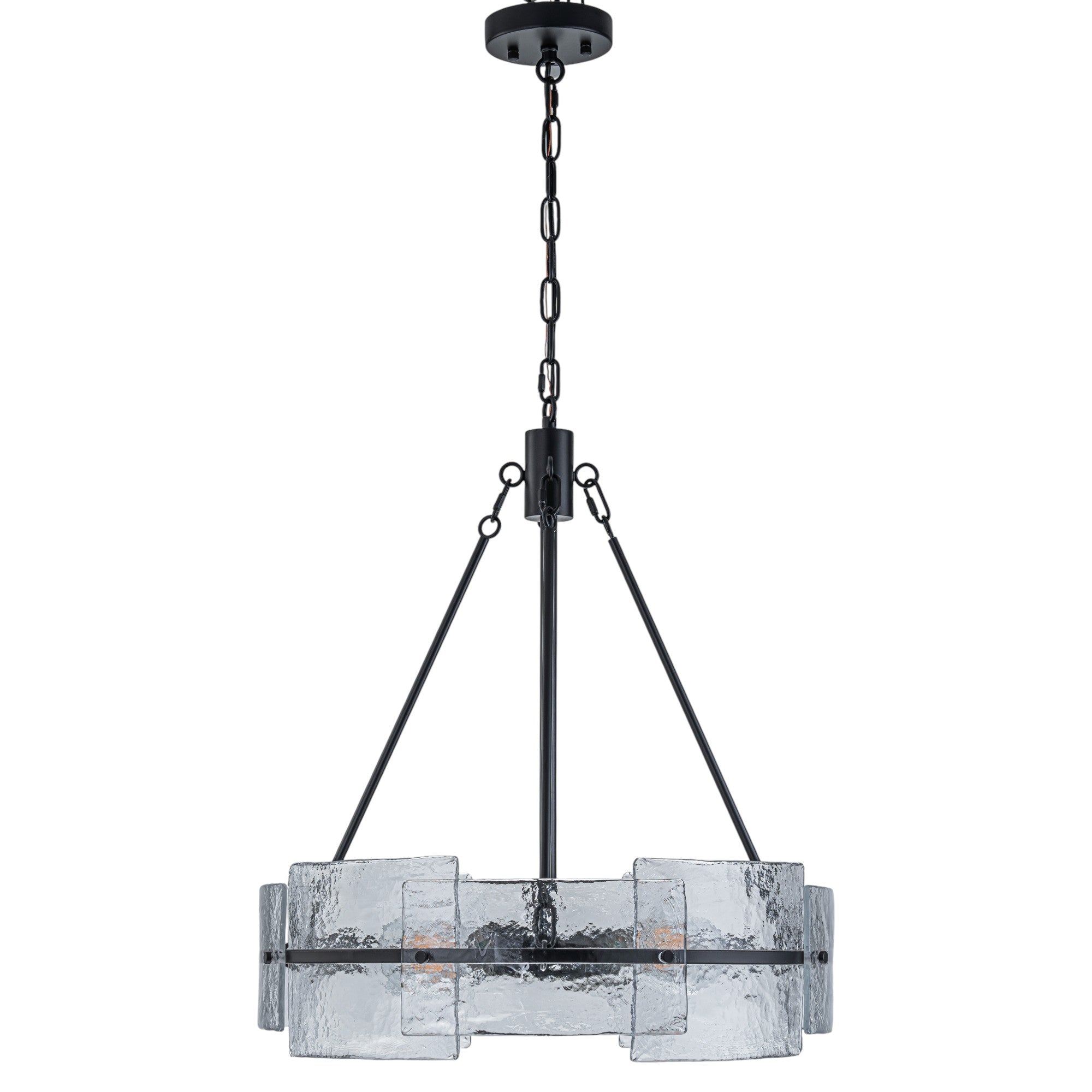 Glowlings 4-Light Modern Black Round Glass Chandelier with Water Ripple Clear Shade