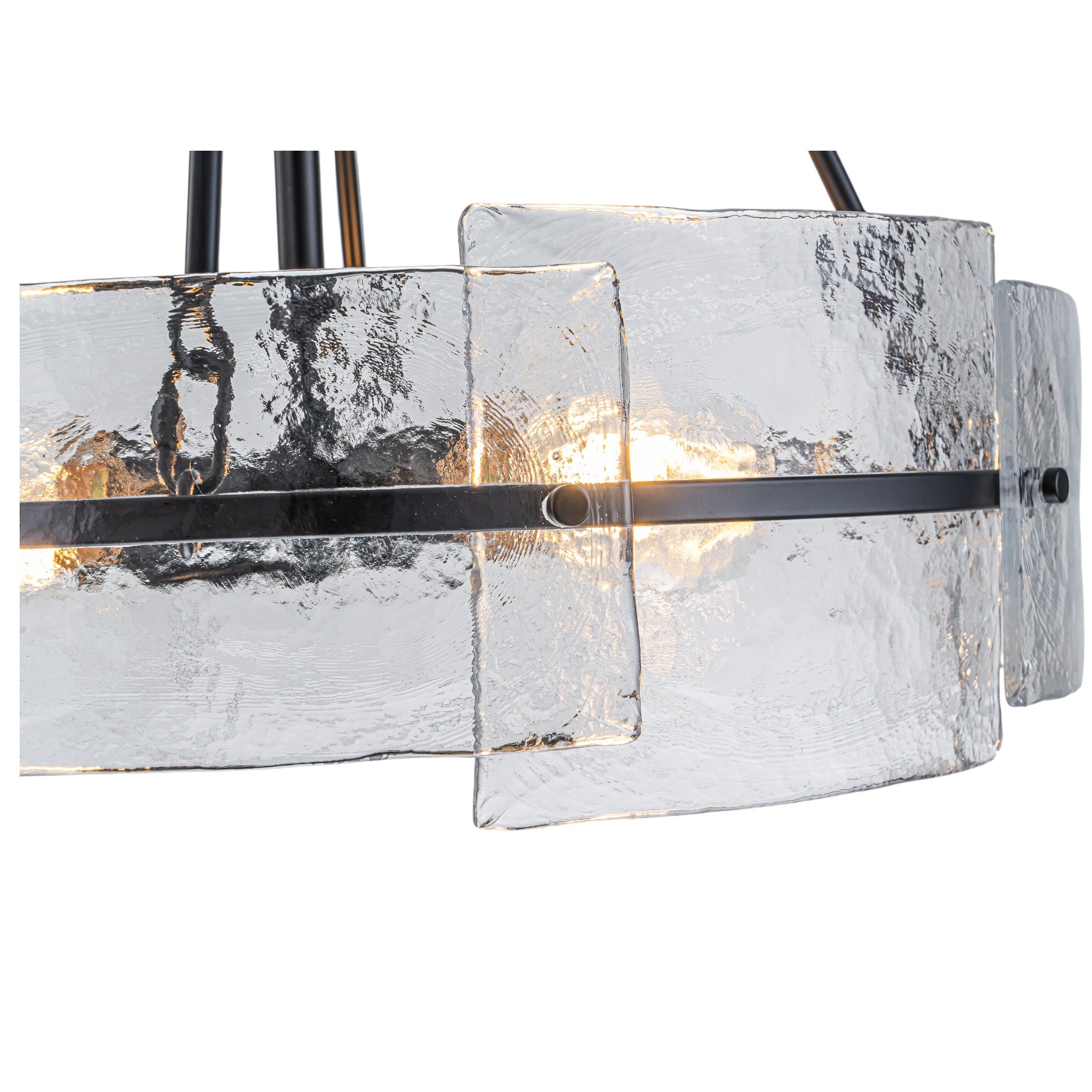 Glowlings 4-Light Modern Black Round Glass Chandelier with Water Ripple Clear Shade