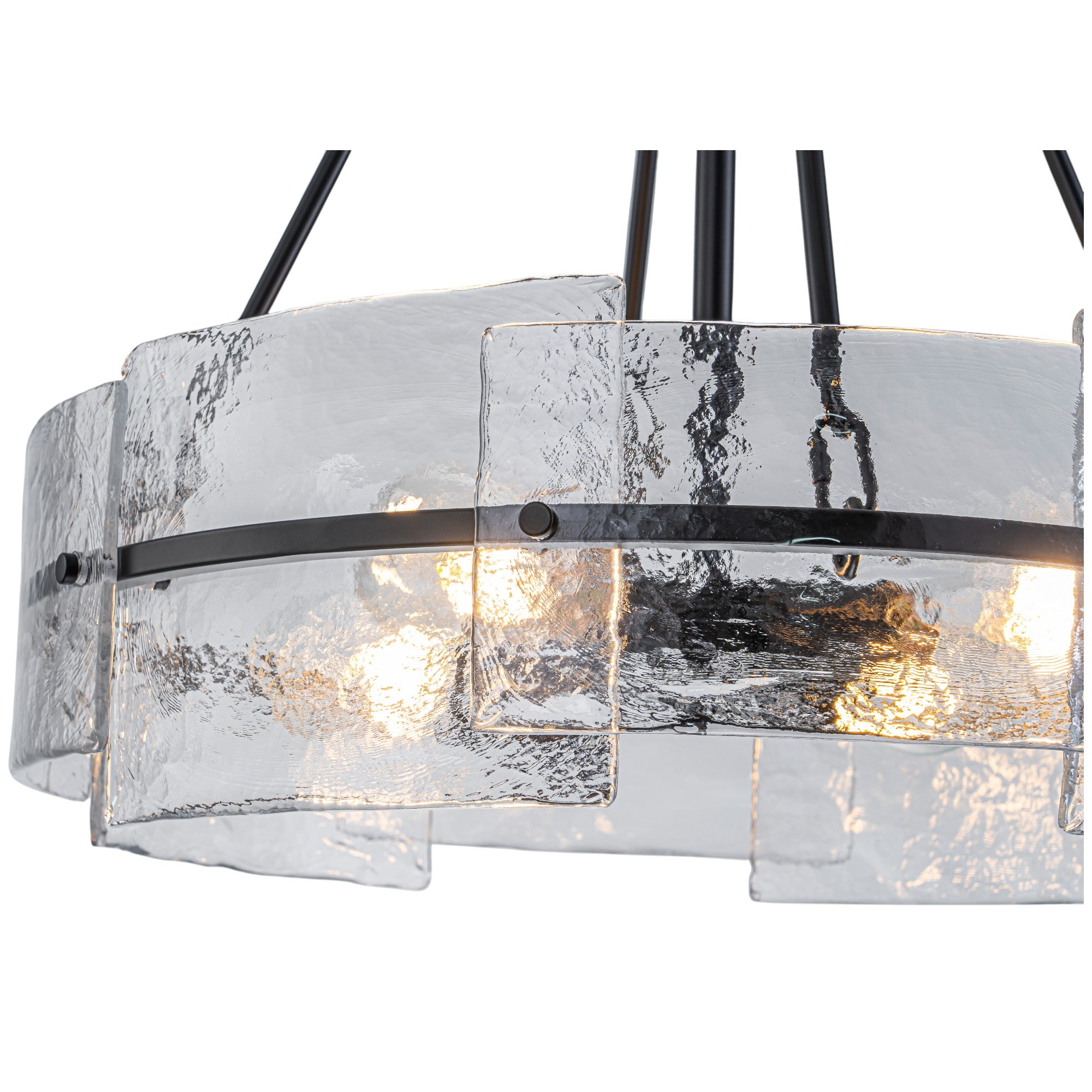 Glowlings 4-Light Modern Black Round Glass Chandelier with Water Ripple Clear Shade