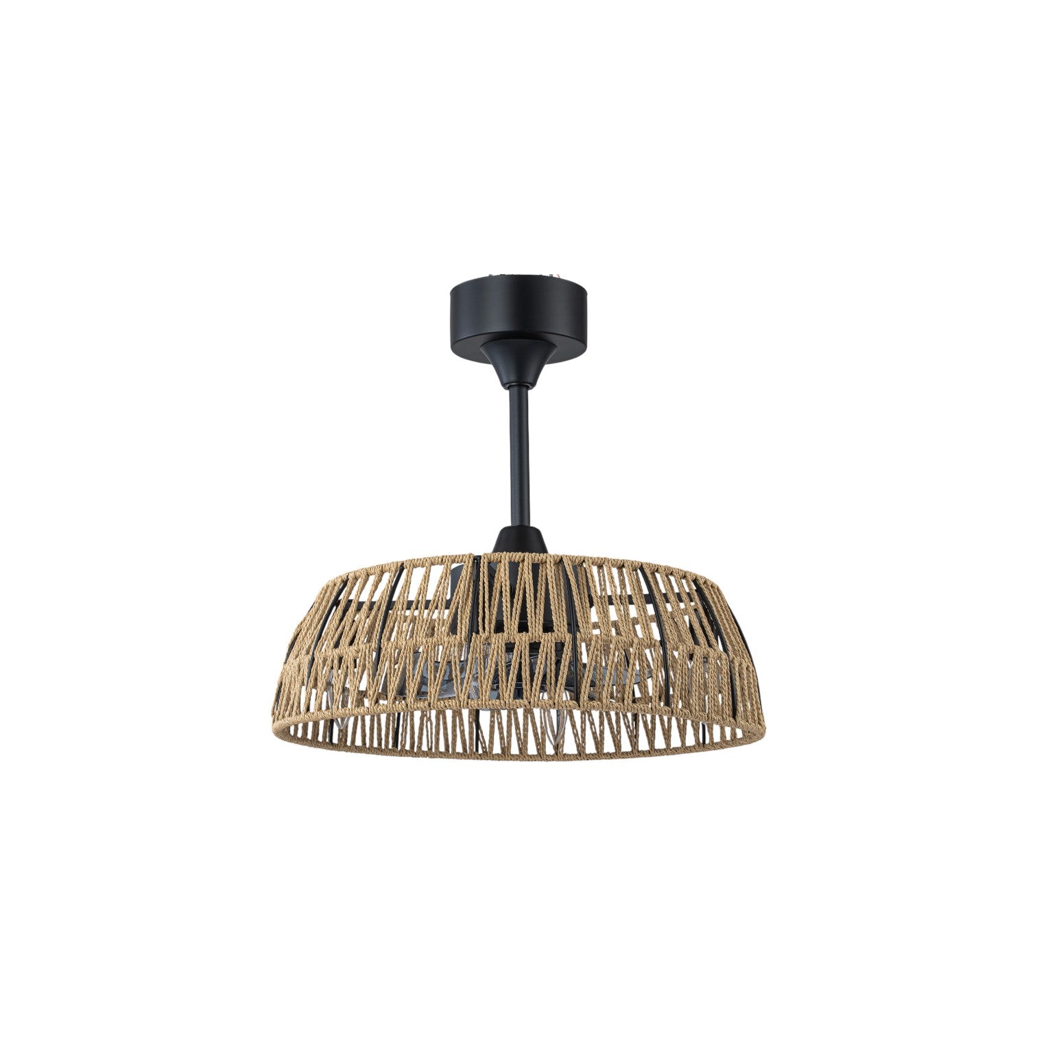 Glowlings 4-Light Boho Handwoven Natural Rope Shade Semi Flush Mount Ceiling Fan with Light for Low Ceilings