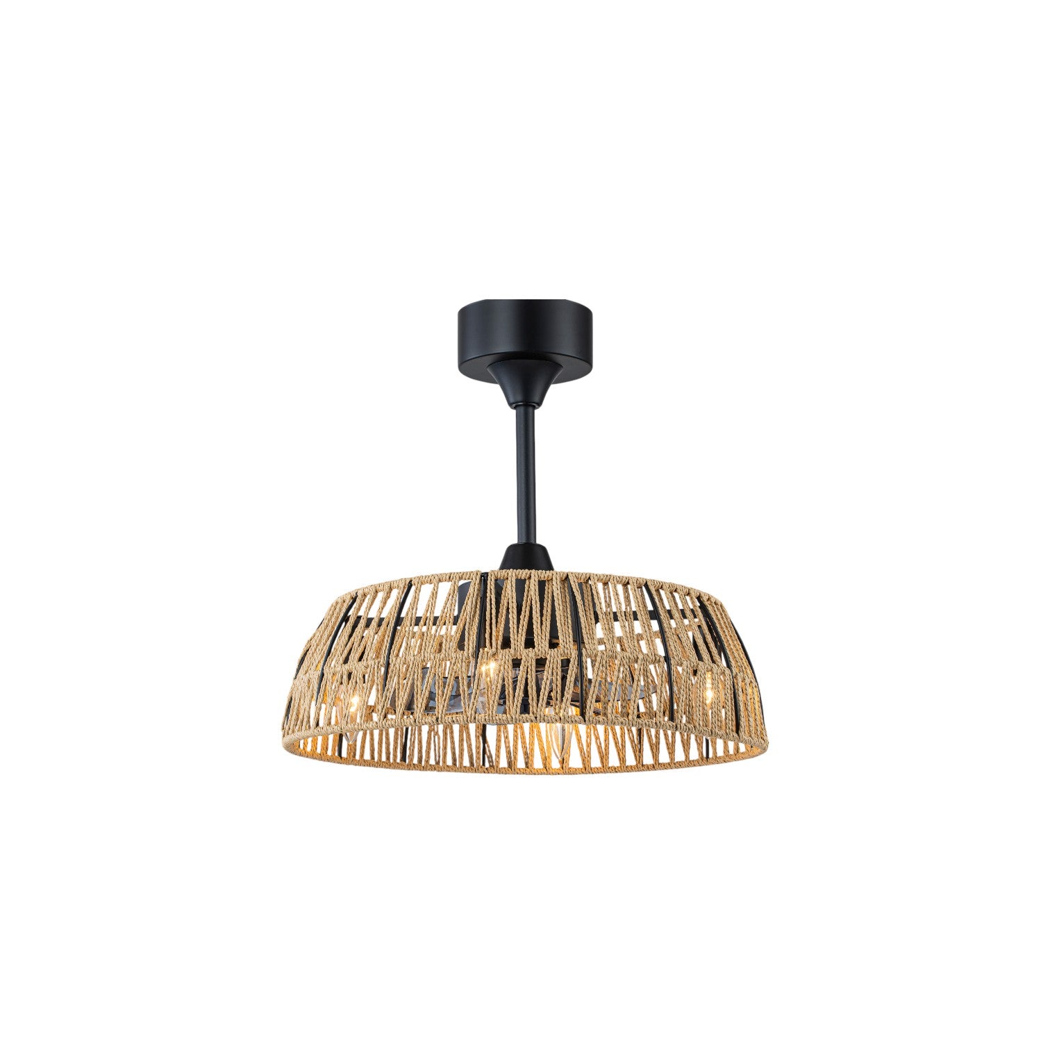 Glowlings 4-Light Boho Handwoven Natural Rope Shade Semi Flush Mount Ceiling Fan with Light for Low Ceilings