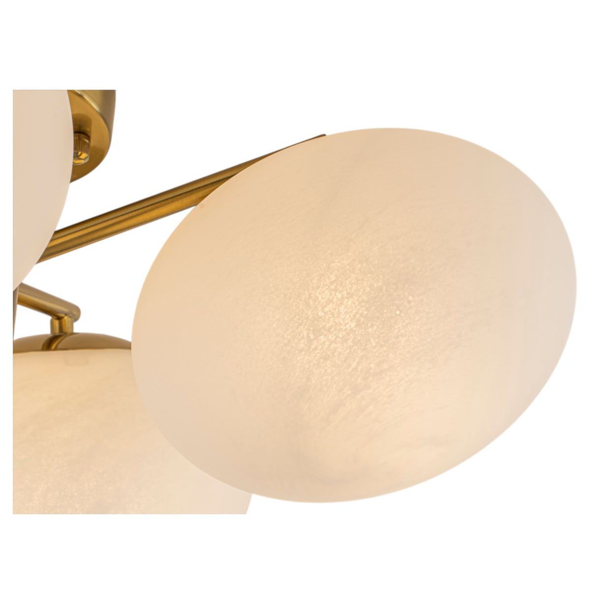Glowlings Modern 4-Light Brass Gold Sputnik Semi Flush Mount Ceiling Light, Frosted Opal Glass Globe Shade