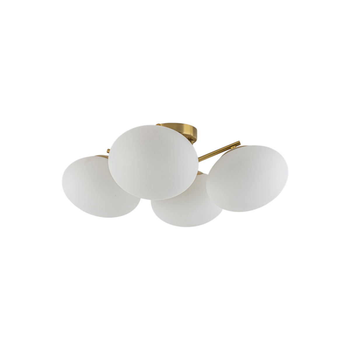 Glowlings Modern 4-Light Brass Gold Sputnik Semi Flush Mount Ceiling Light, Frosted Opal Glass Globe Shade