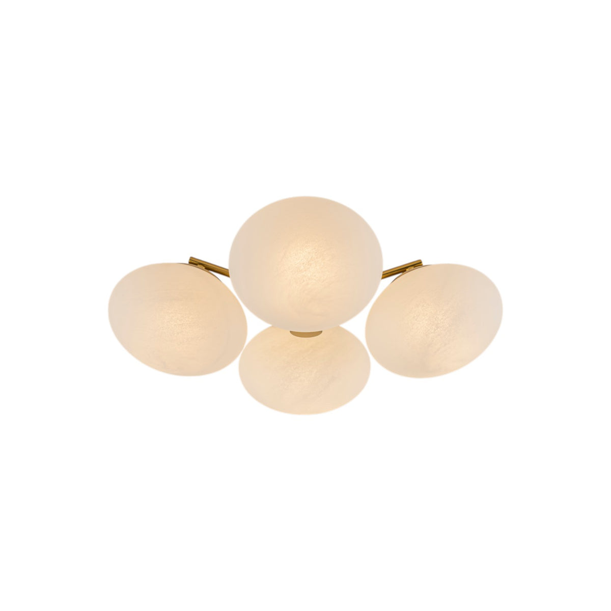 Glowlings Modern 4-Light Brass Gold Sputnik Semi Flush Mount Ceiling Light, Frosted Opal Glass Globe Shade