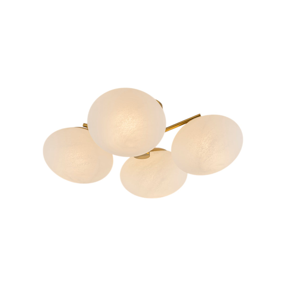 Glowlings Modern 4-Light Brass Gold Sputnik Semi Flush Mount Ceiling Light, Frosted Opal Glass Globe Shade