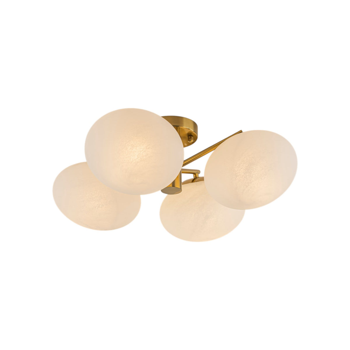 Glowlings Modern 4-Light Brass Gold Sputnik Semi Flush Mount Ceiling Light, Frosted Opal Glass Globe Shade