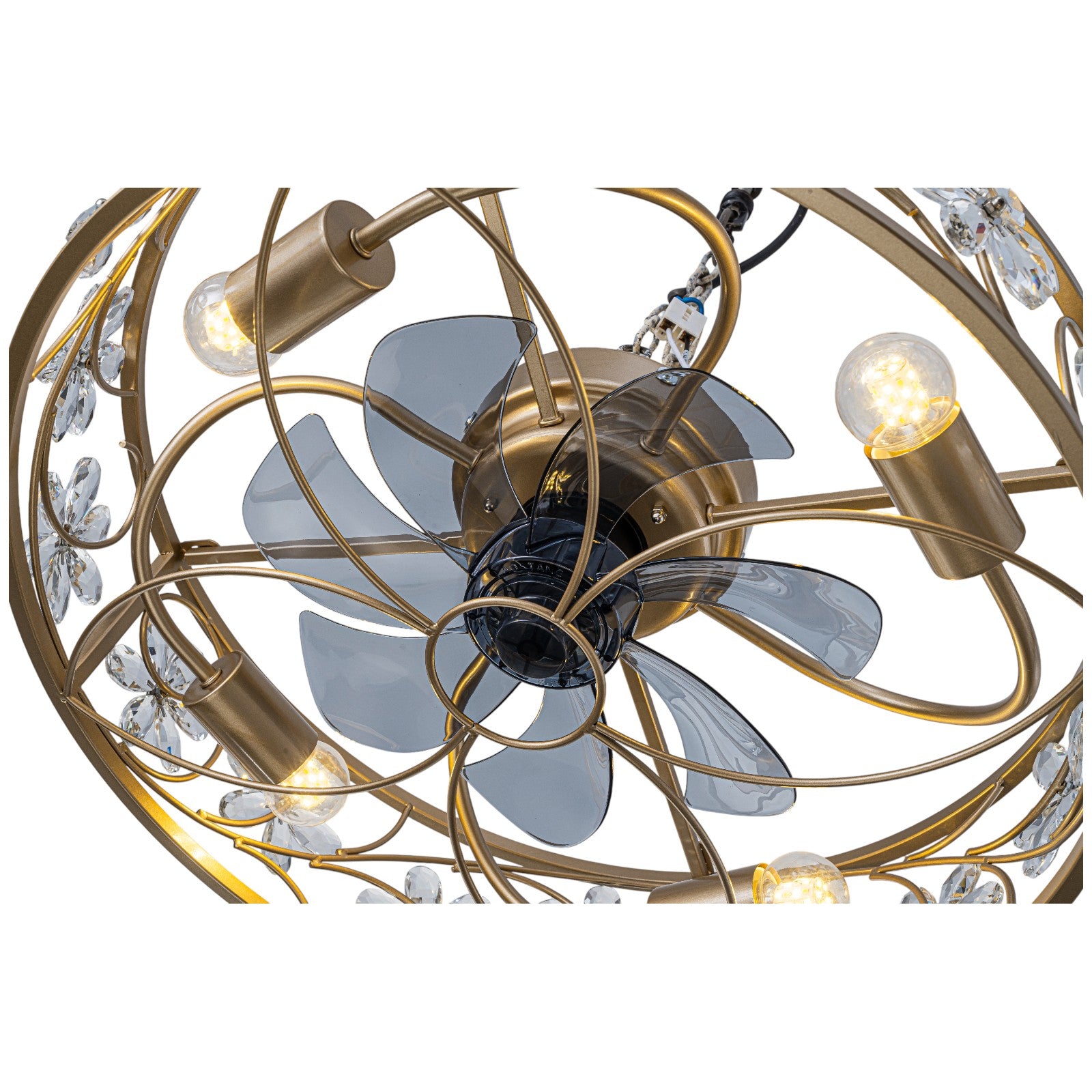 Glowlings 4-Light Luxury Caged Gold Crystal Flower Accents Remote Control Ceiling Fan with Light