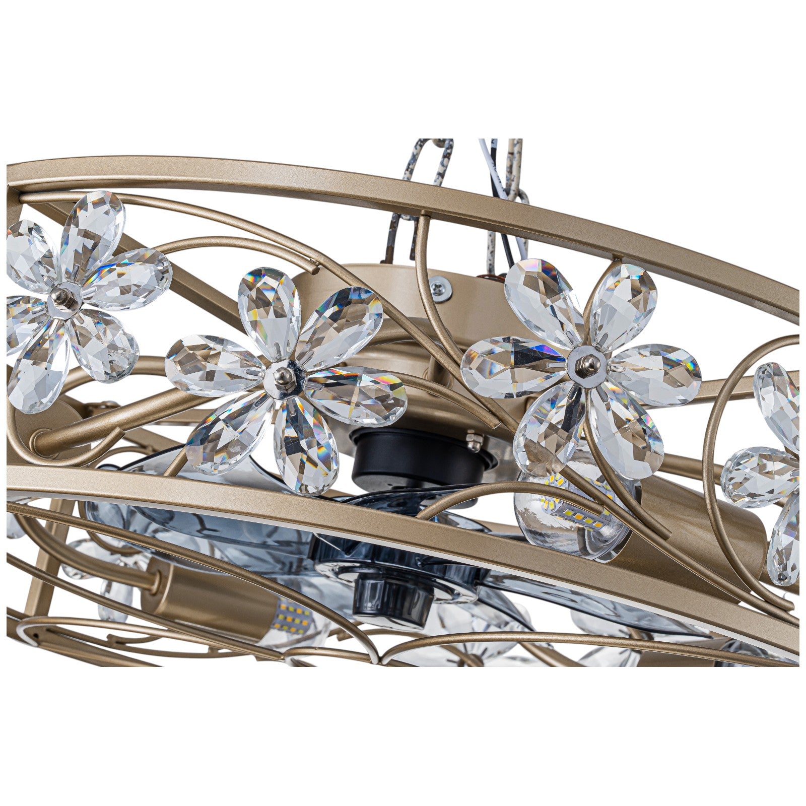 Glowlings 4-Light Luxury Caged Gold Crystal Flower Accents Remote Control Ceiling Fan with Light