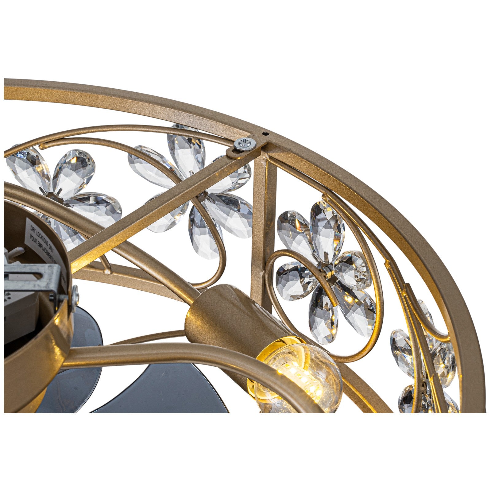 Glowlings 4-Light Luxury Caged Gold Crystal Flower Accents Remote Control Ceiling Fan with Light