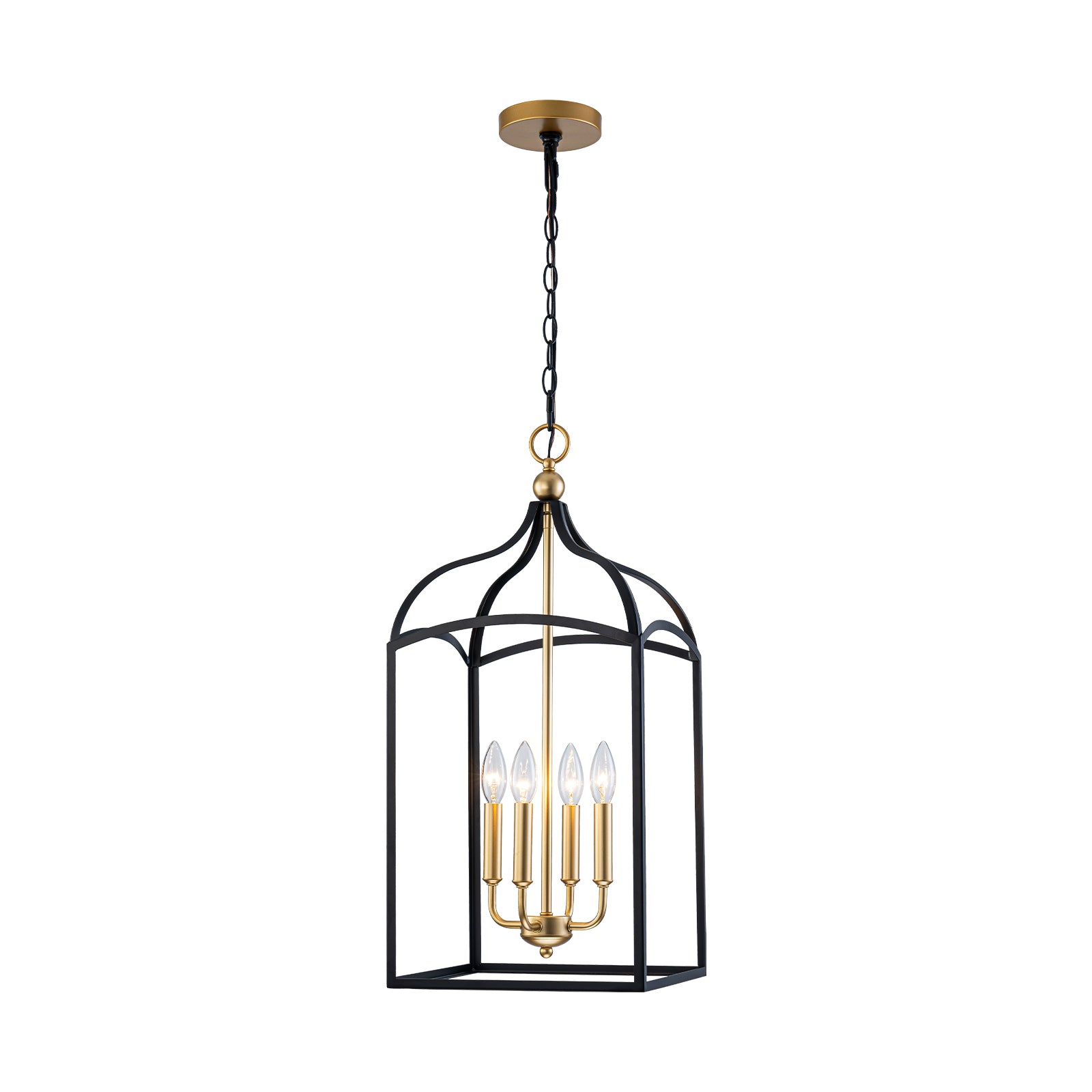 Glowlings 4-Light Farmhouse Black&Gold Lantern Chandelier Island Light