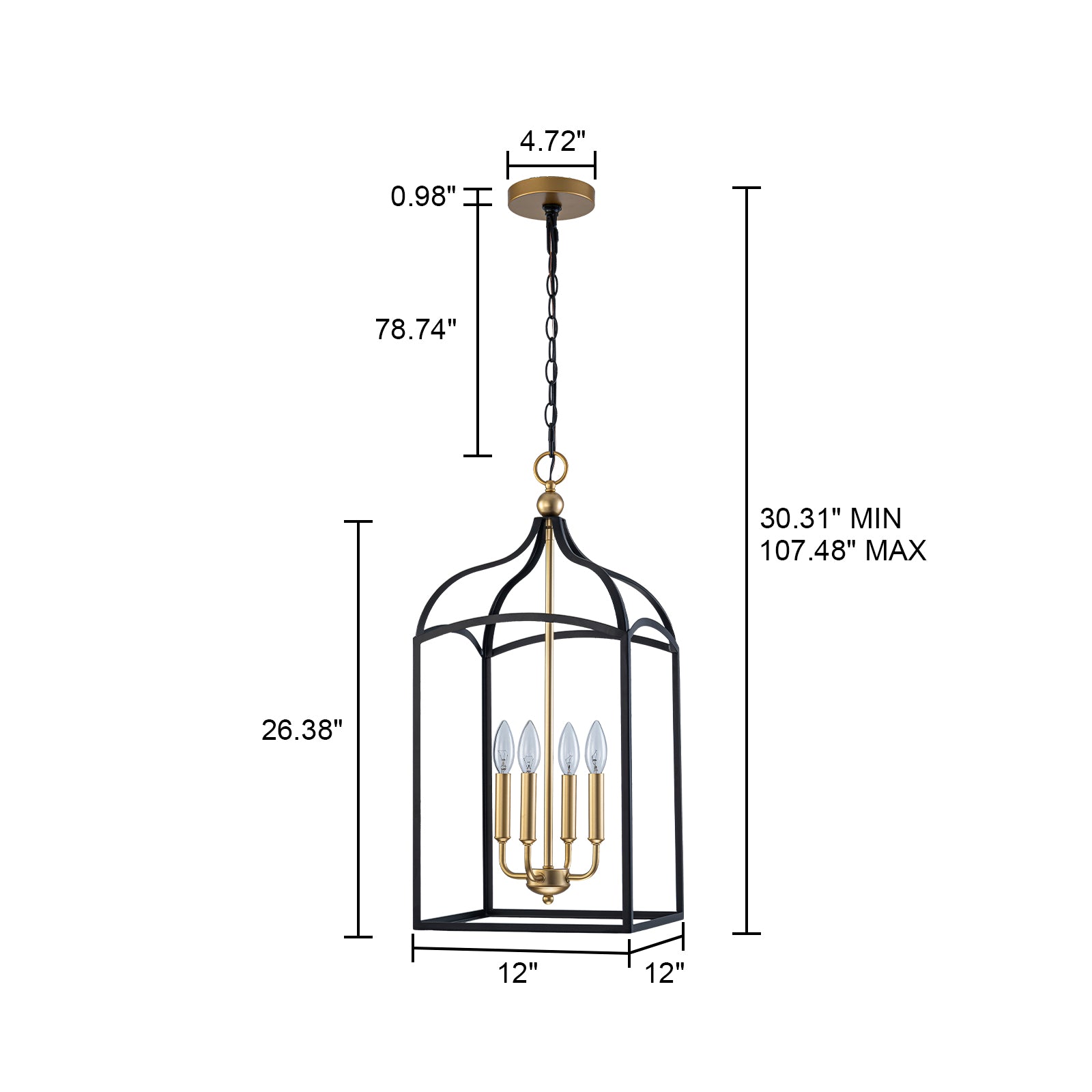 Glowlings 4-Light Farmhouse Black&Gold Lantern Chandelier Island Light