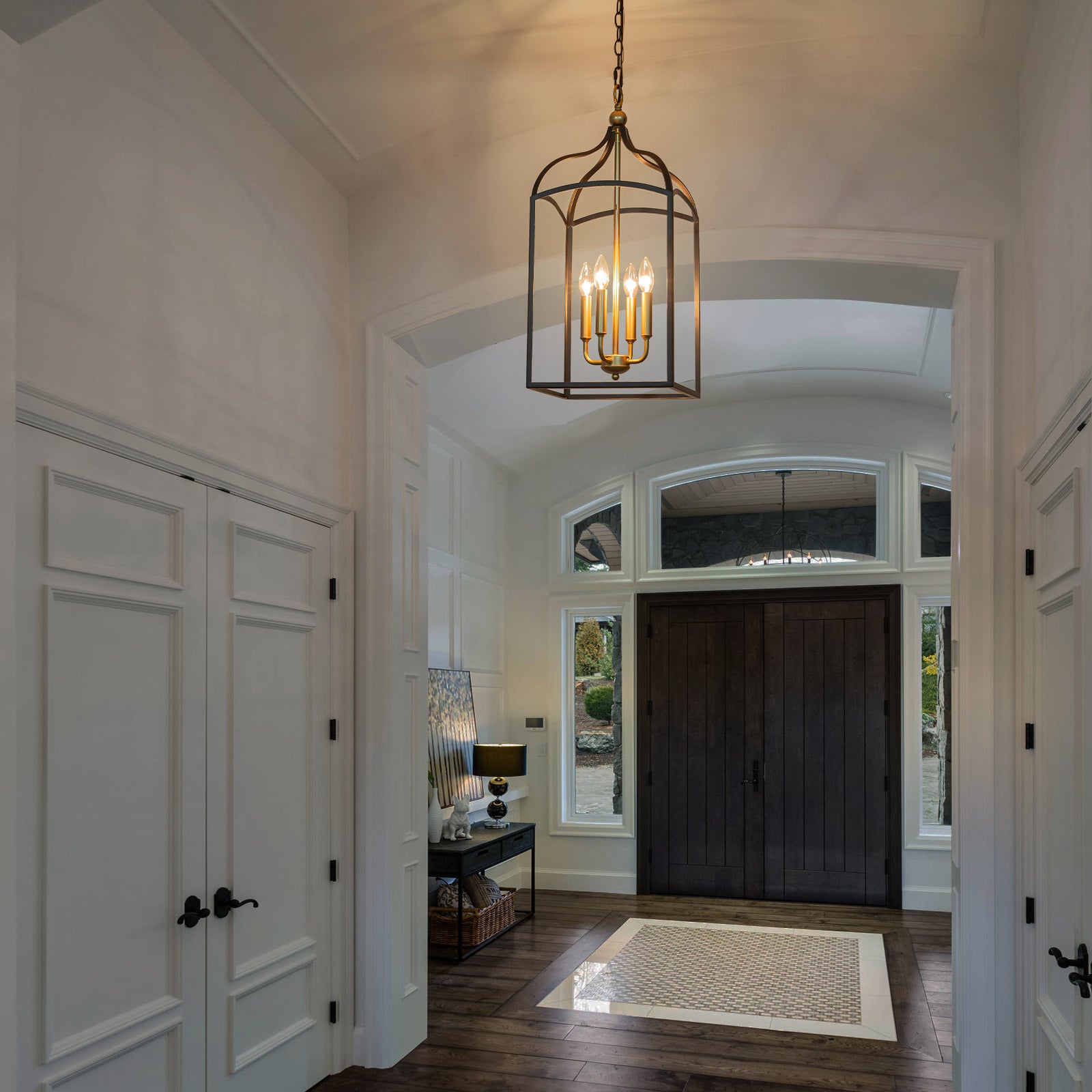 Glowlings 4-Light Farmhouse Black&Gold Lantern Chandelier Island Light