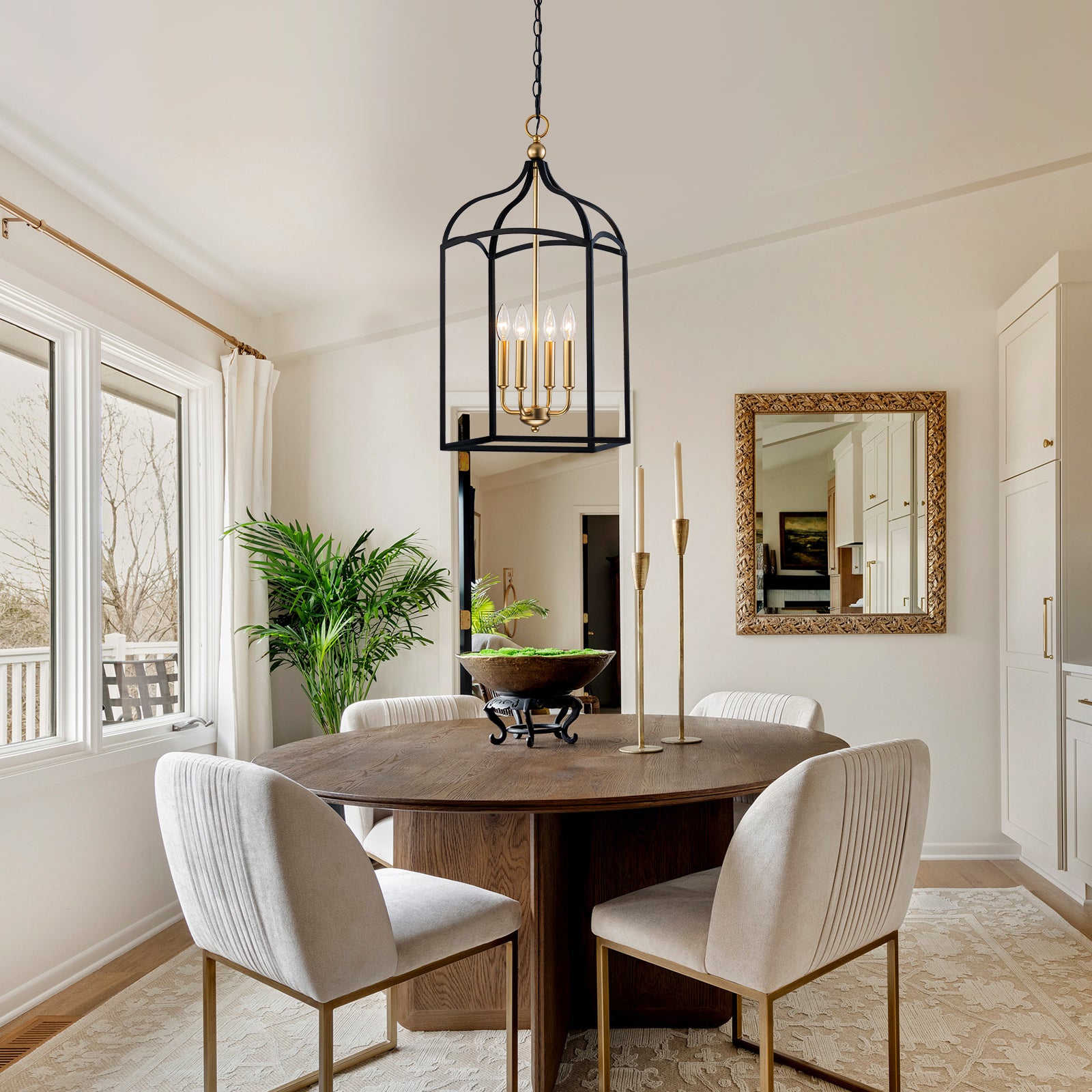 Glowlings 4-Light Farmhouse Black&Gold Lantern Chandelier Island Light
