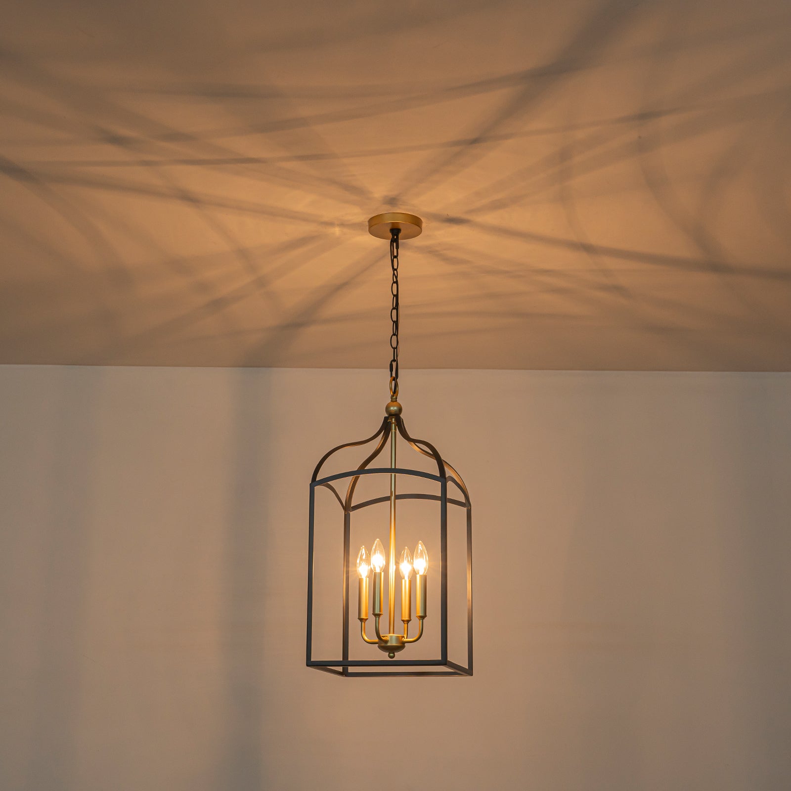 Glowlings 4-Light Farmhouse Black&Gold Lantern Chandelier Island Light