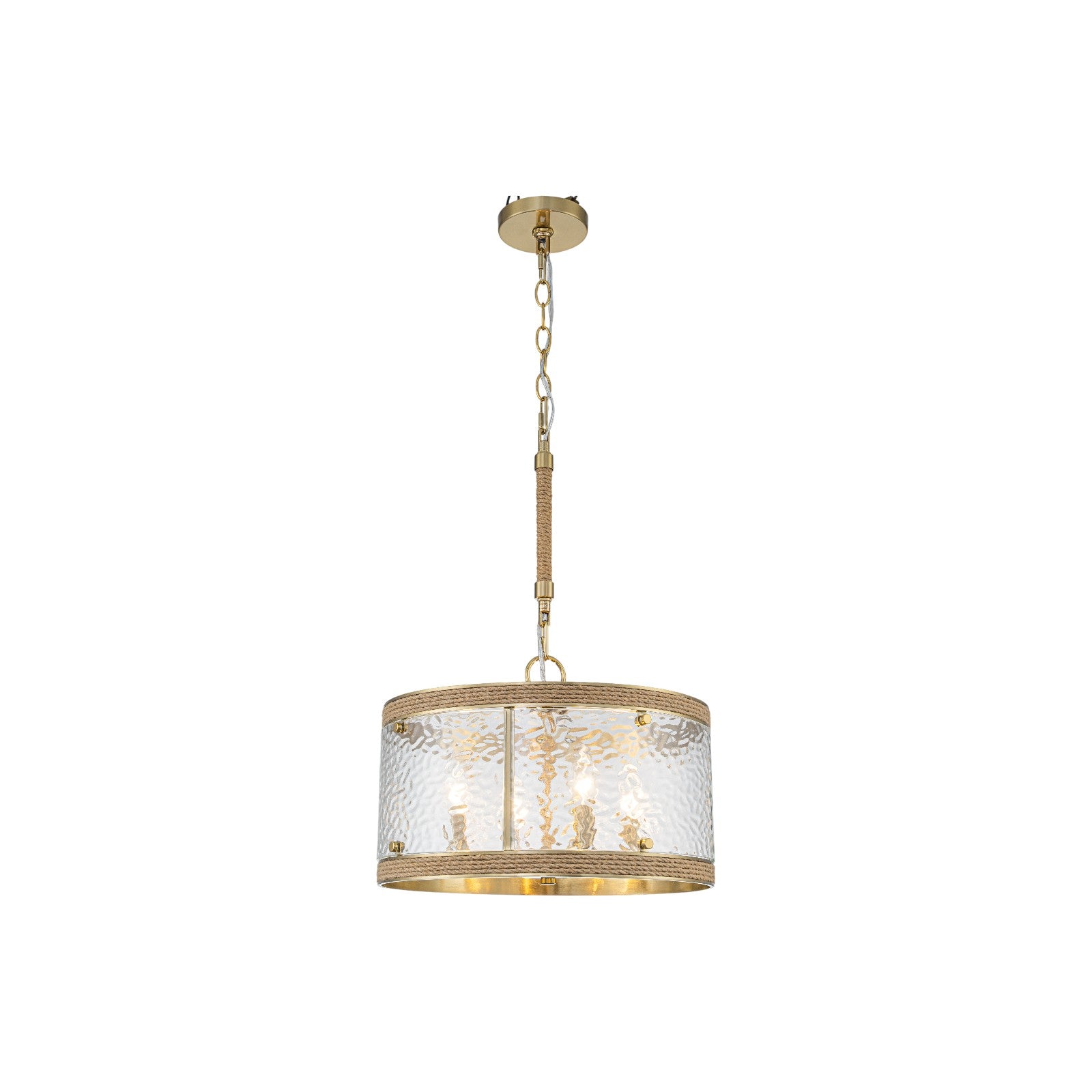 Glowlings 4-Light Farmhouse 16"Wide Drum Natural Rope Clear Hammered Glass Chandelier