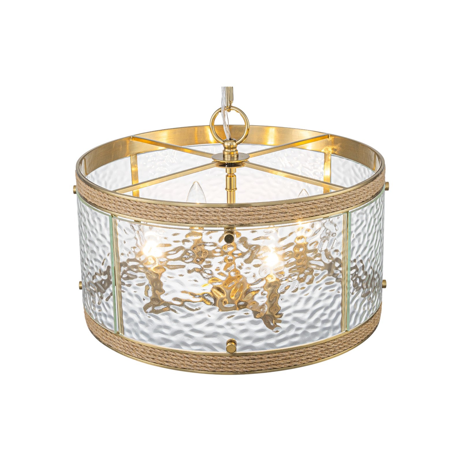 Glowlings 4-Light Farmhouse 16"Wide Drum Natural Rope Clear Hammered Glass Chandelier