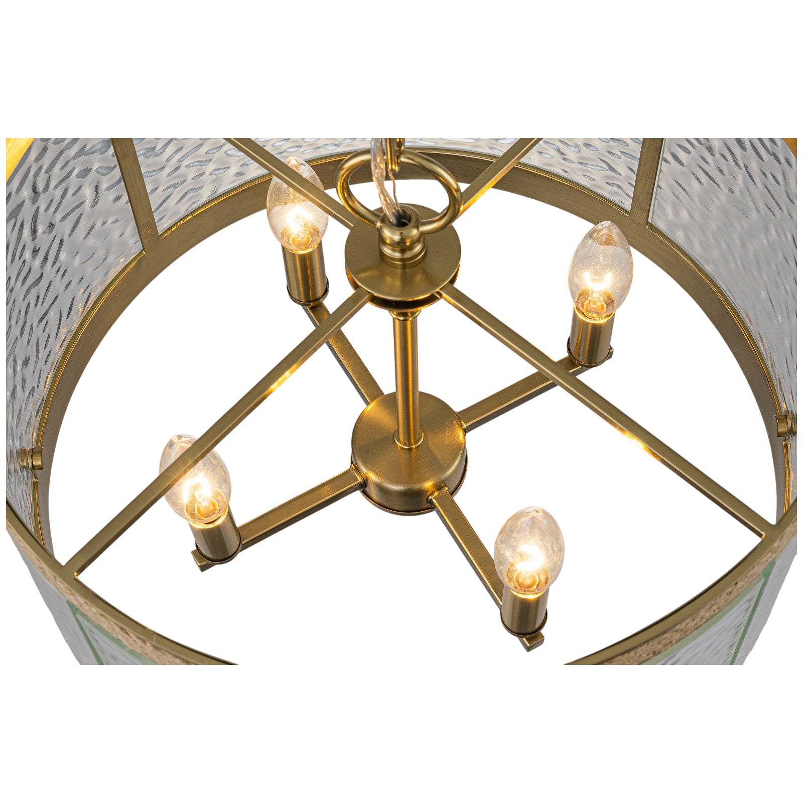 Glowlings 4-Light Farmhouse 16"Wide Drum Natural Rope Clear Hammered Glass Chandelier