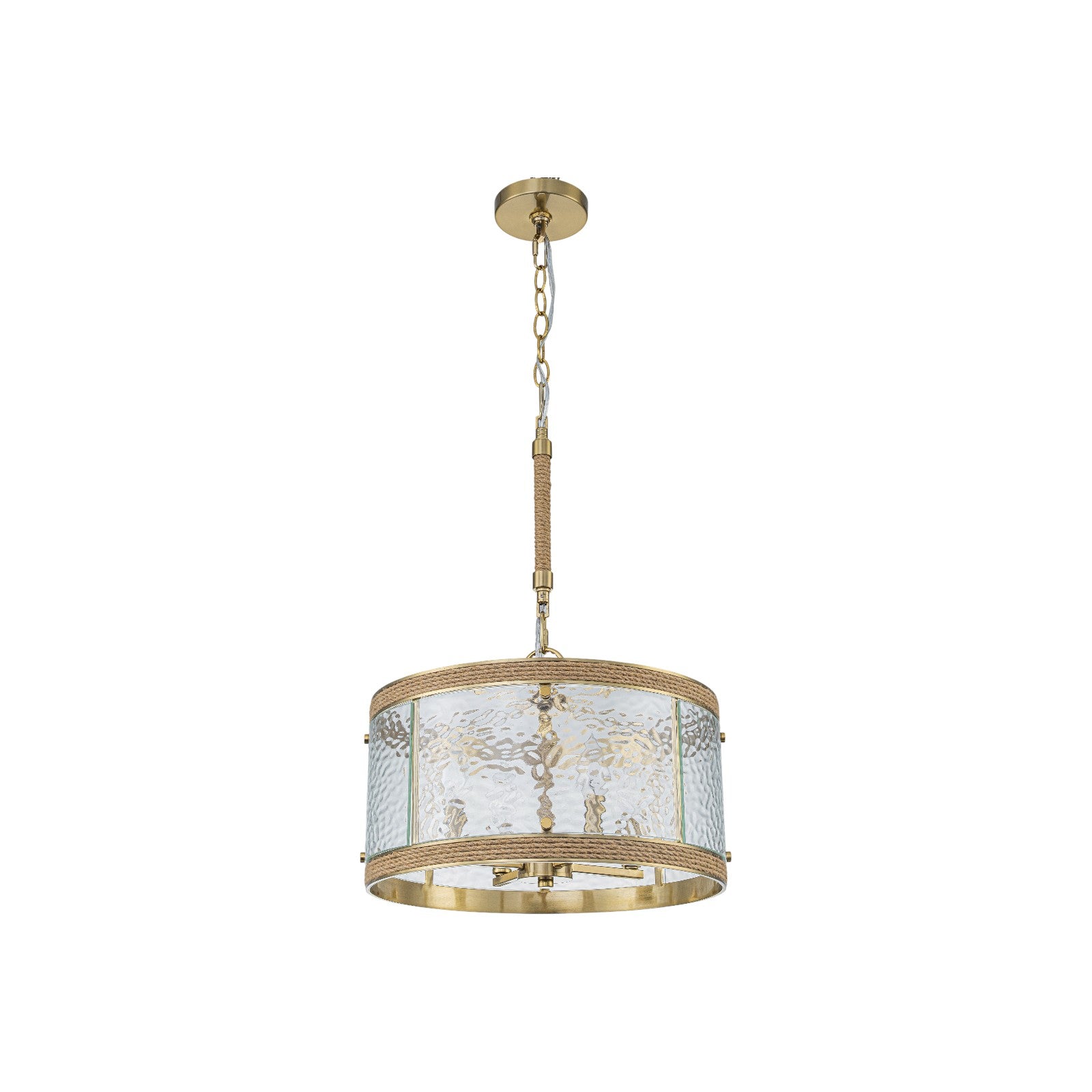 Glowlings 4-Light Farmhouse 16"Wide Drum Natural Rope Clear Hammered Glass Chandelier