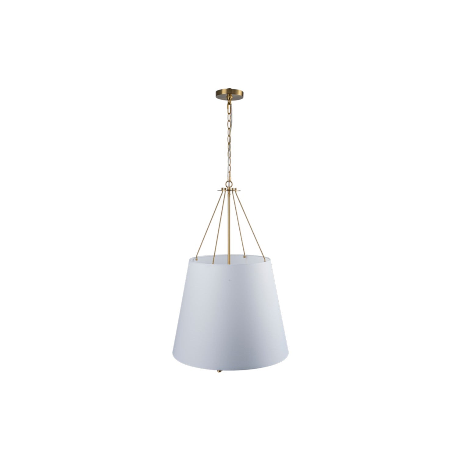 Glowlings 4-Light Farmhouse Large Brushed Brass Tapered Chandelier with White Fabric Shade