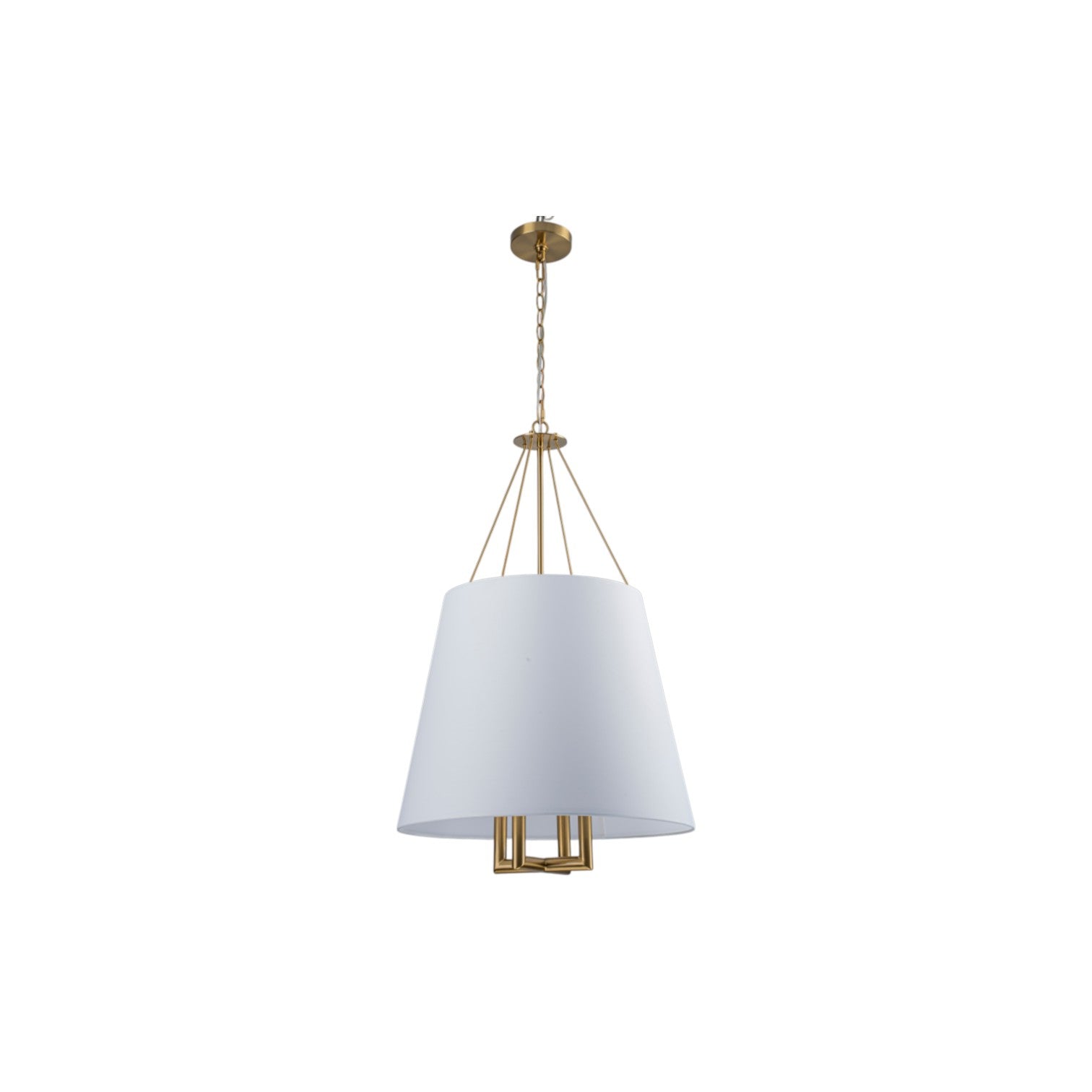 Glowlings 4-Light Farmhouse Large Brushed Brass Tapered Chandelier with White Fabric Shade