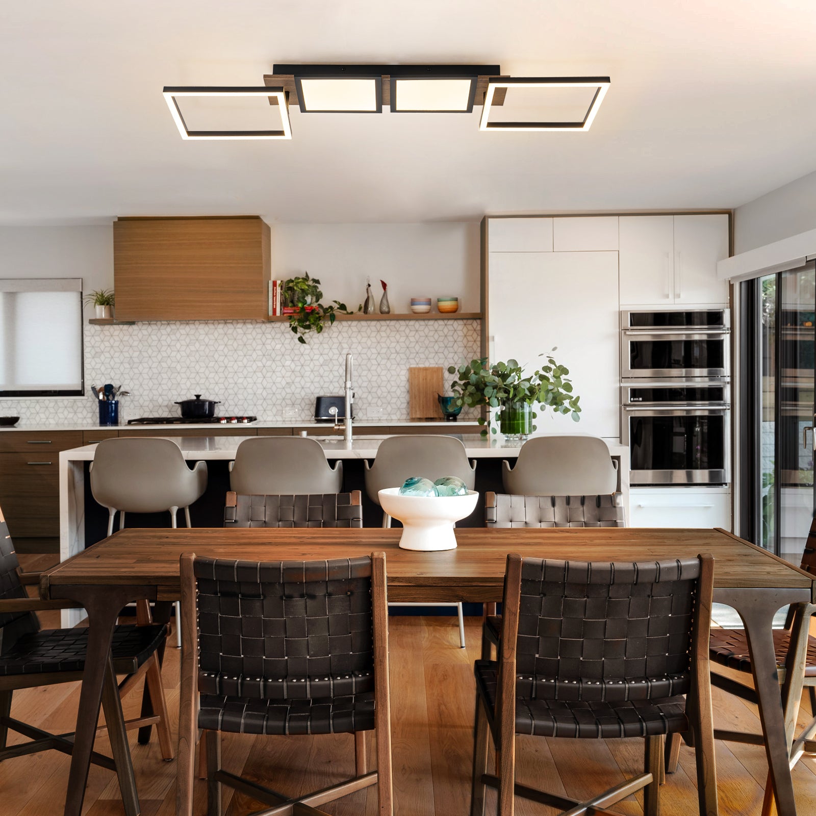 Glowlings 4-Light Farmhouse 39"Wide Large 360° Rotated Square LED Wood Flush Mount