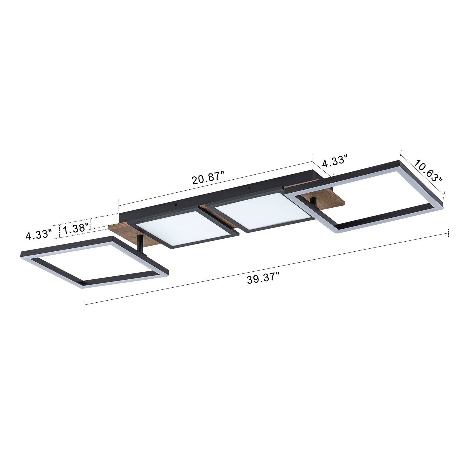 Glowlings 4-Light Farmhouse 39"Wide Large 360° Rotated Square LED Wood Flush Mount