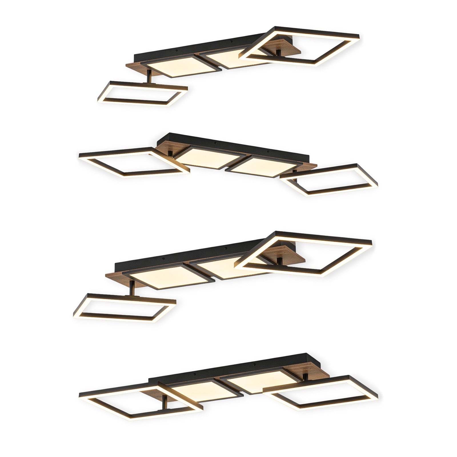 Glowlings 4-Light Farmhouse 39"Wide Large 360° Rotated Square LED Wood Flush Mount