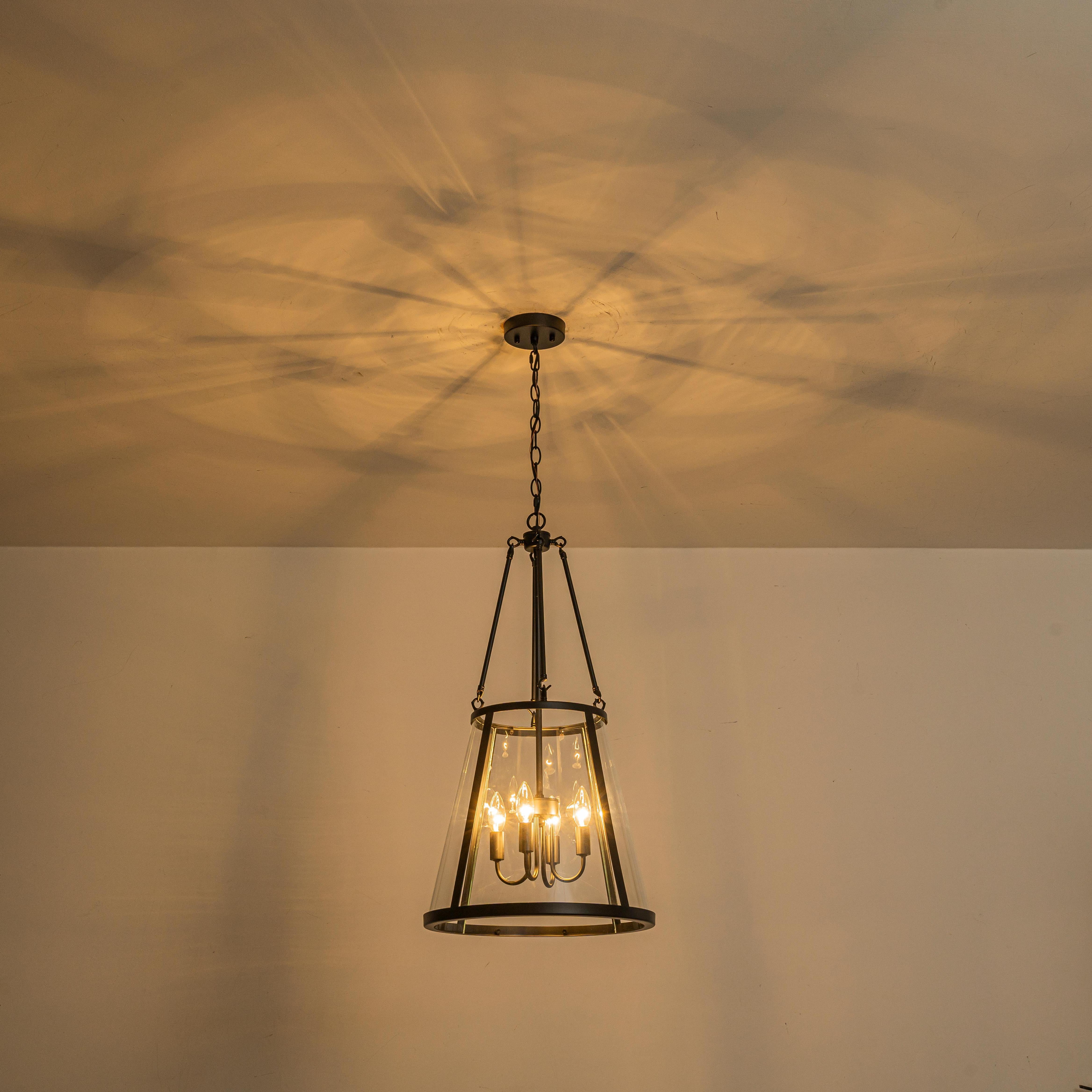 Glowlings 4-Light Farmhouse Matte Black Lantern Tapered Clear Glass Chandelier
